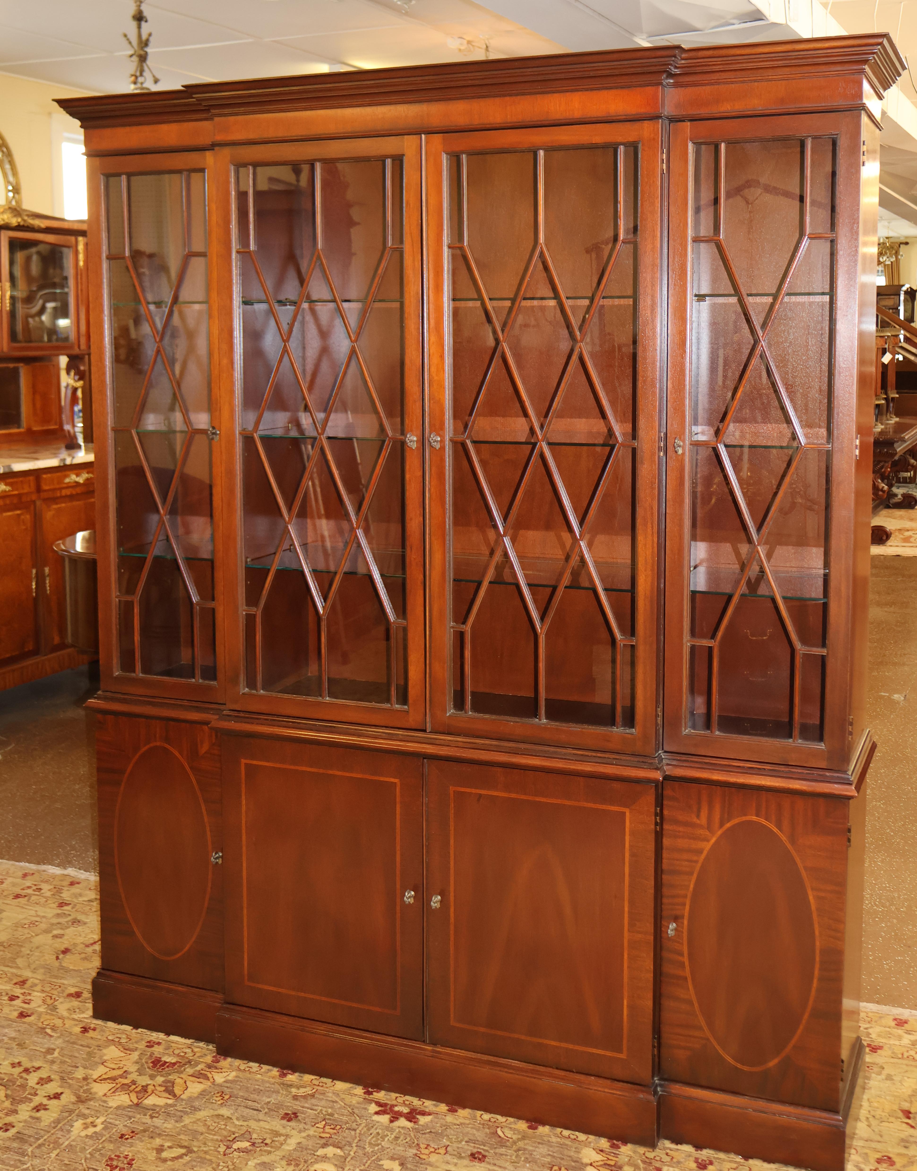 Contemporary Baker Historic Charleston Mahogany Bookcase China Cabinet Breakfront For Sale