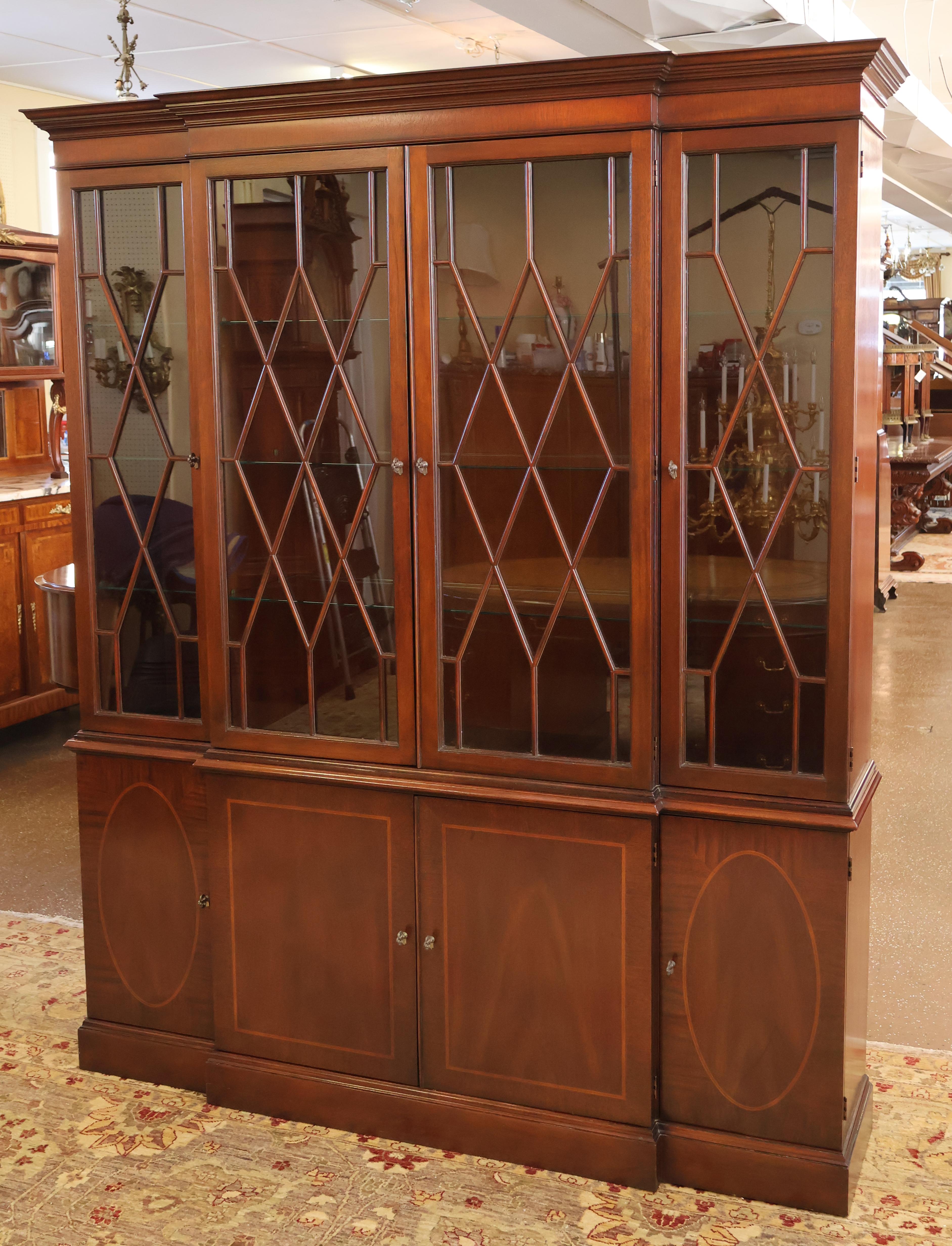 Baker Historic Charleston Mahogany Bookcase China Cabinet Breakfront For Sale 3