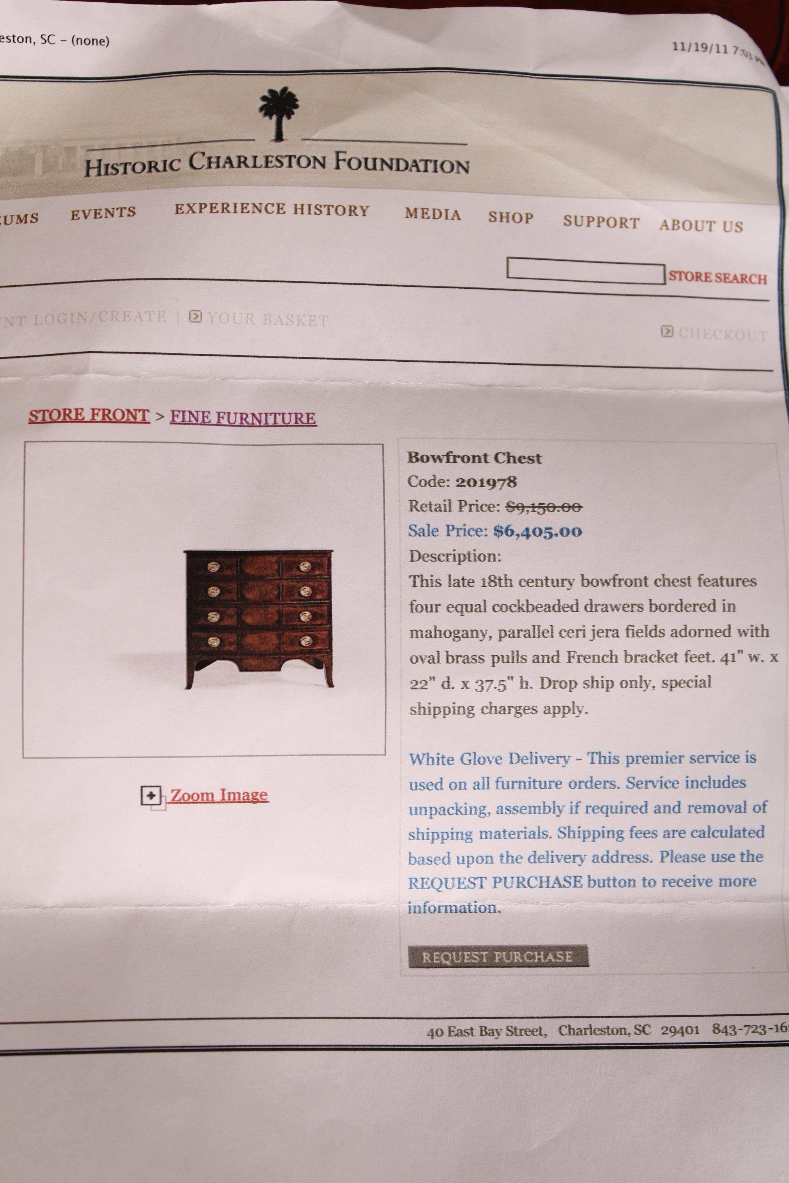 Baker Historic Charleston Mahogany Chest of Drawers. For Sale 9