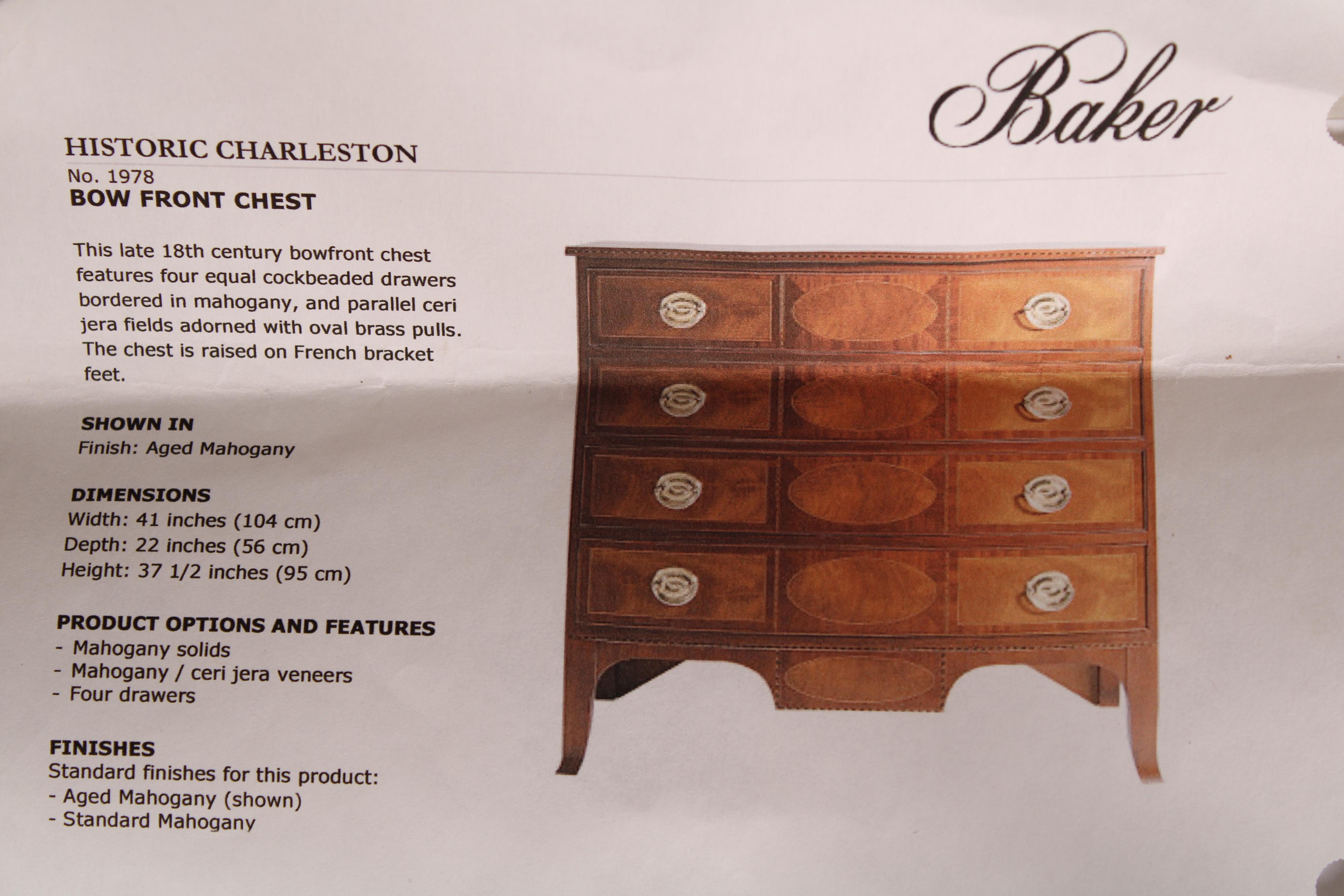Baker Historic Charleston Mahogany Chest of Drawers. For Sale 10