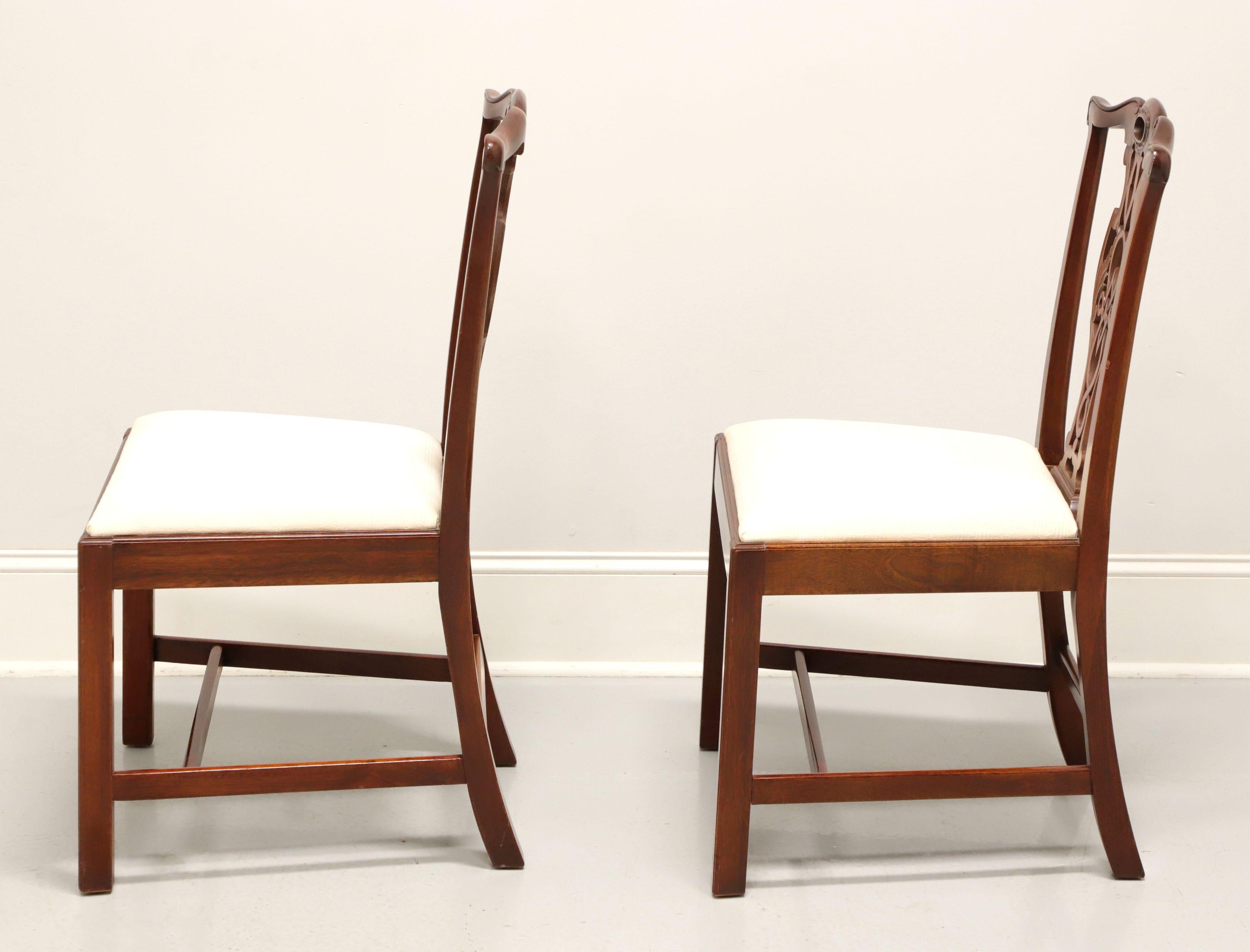 Fabric BAKER Historic Charleston Mahogany Chippendale Straight Leg Side Chairs - Pair A