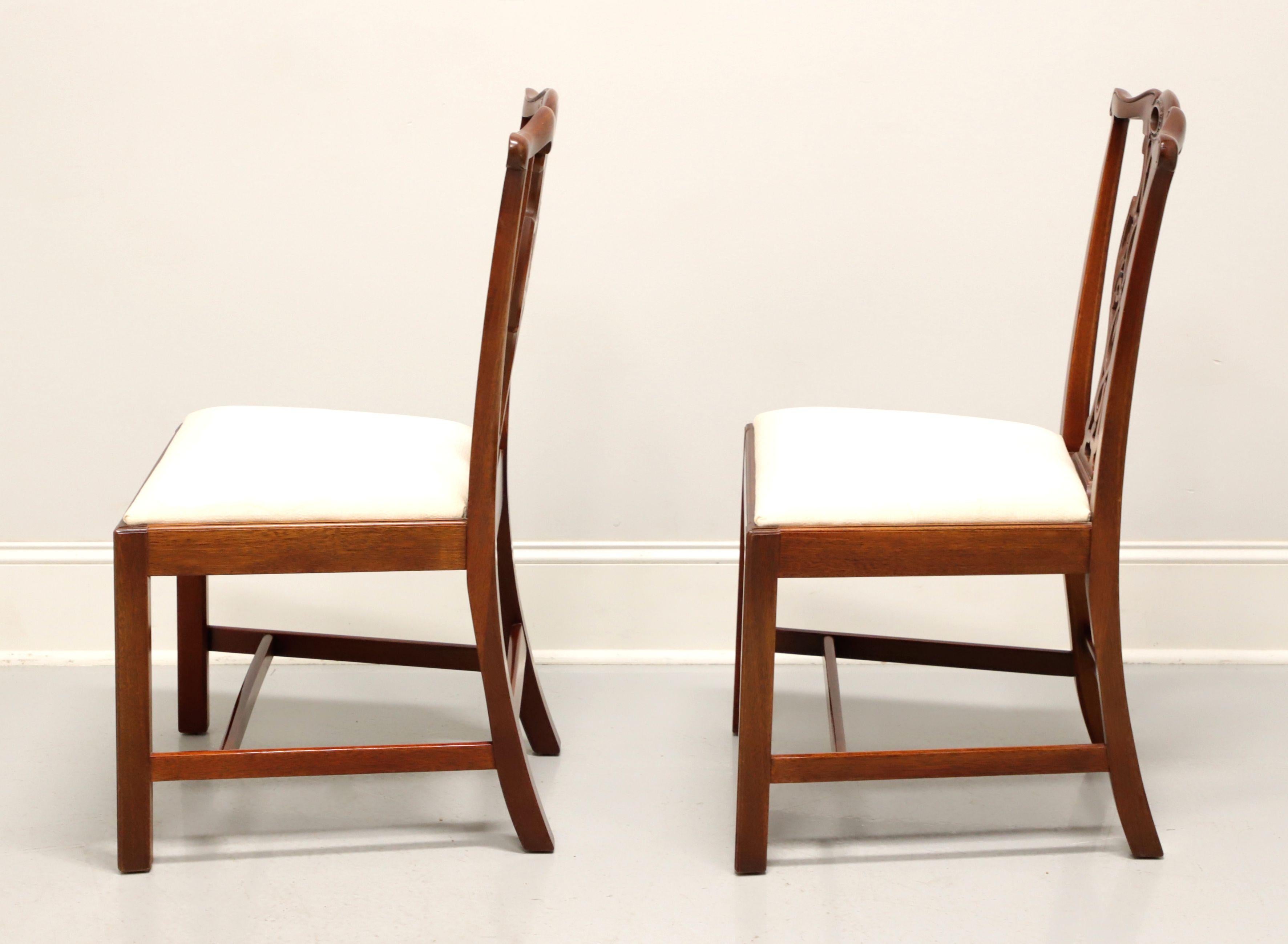 Fabric BAKER Historic Charleston Mahogany Chippendale Straight Leg Side Chairs - Pair B