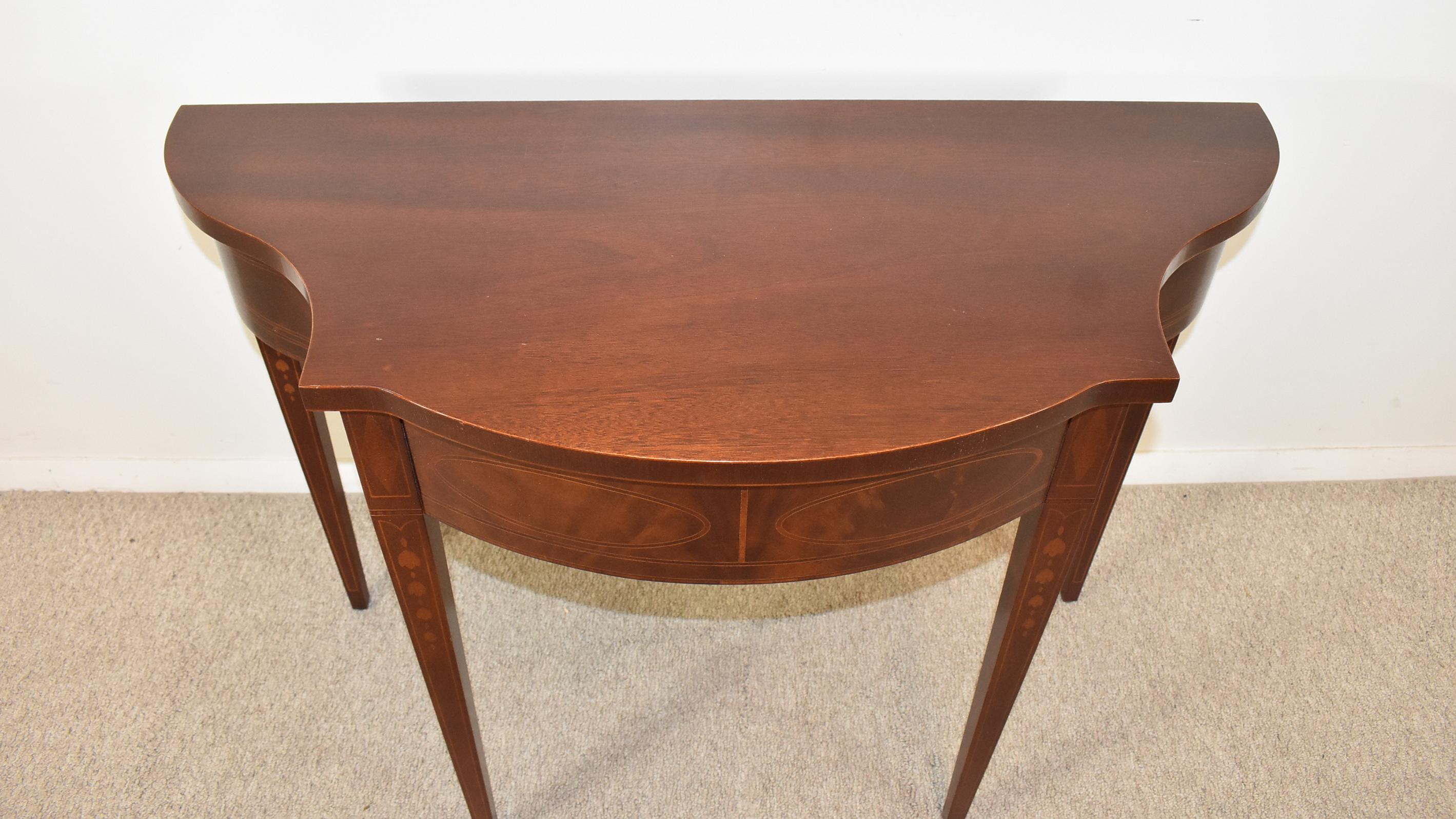American Baker Historic Charleston Mahogany Demilune Serpentine Front Table For Sale
