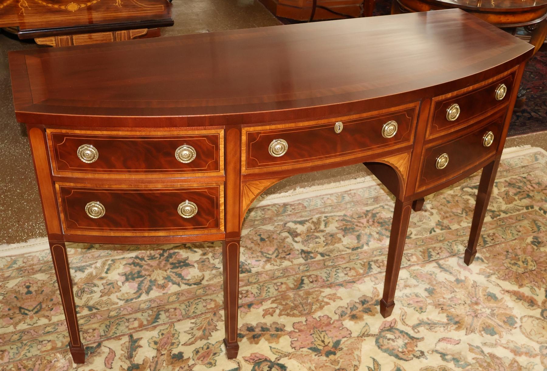 Hepplewhite Baker Historic Charleston Mahogany Inlaid Sideboard Server Buffet For Sale