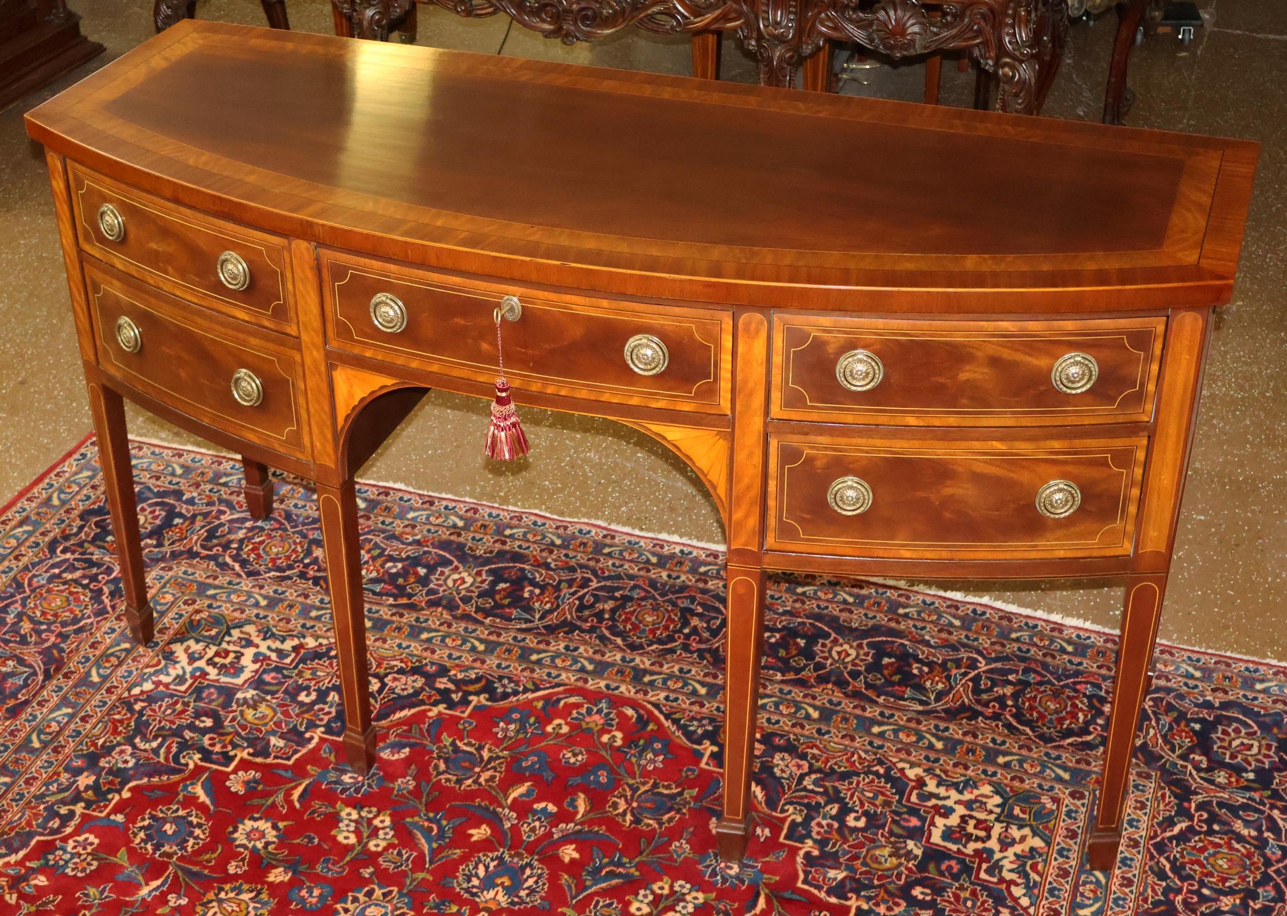 Hepplewhite Baker Historic Charleston Mahogany Inlaid Sideboard Server Buffet in vendita