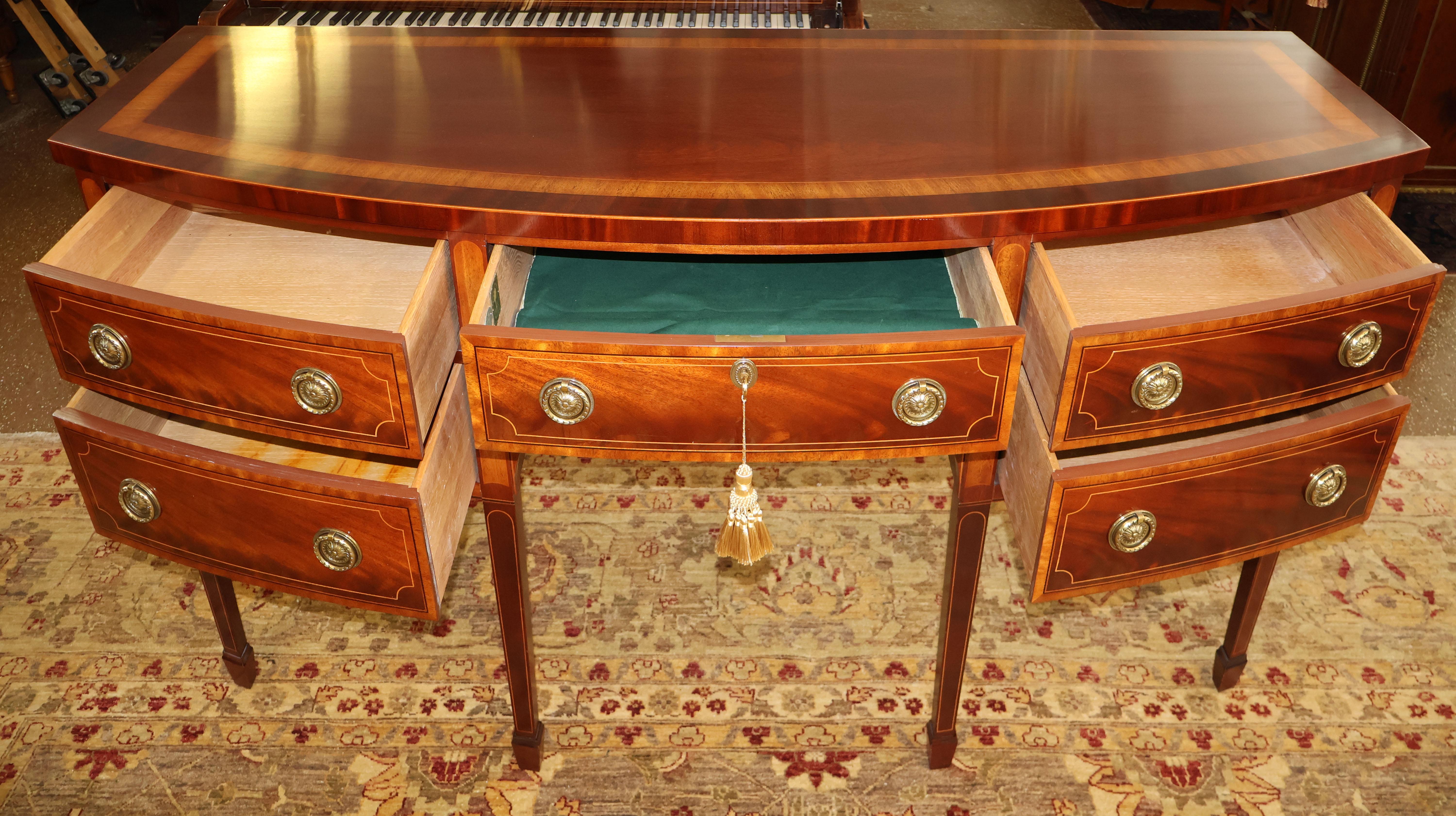 Baker Historic Charleston Mahogany Inlaid Sideboard Server Buffet  In Good Condition In Long Branch, NJ
