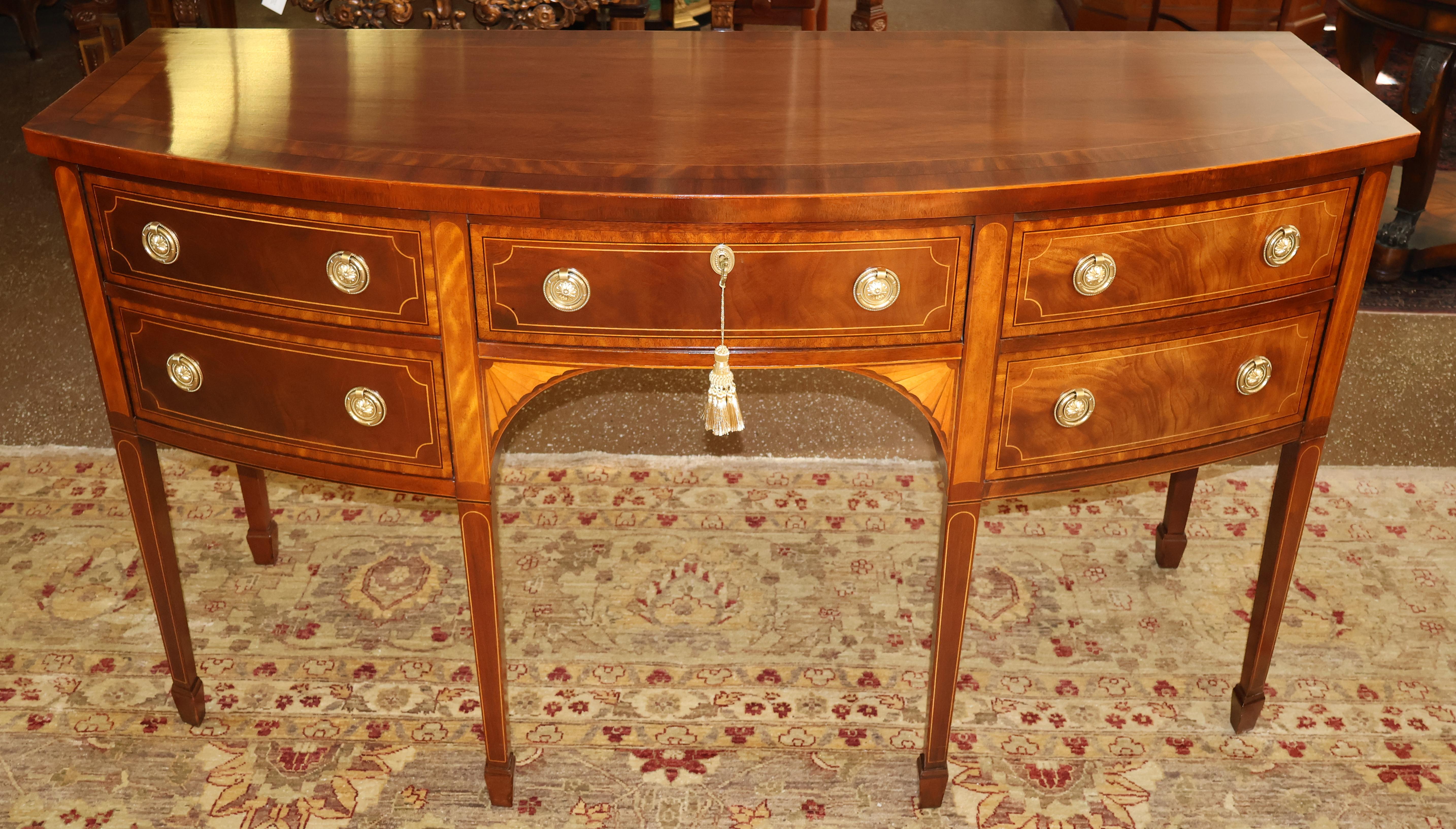 Baker Historic Charleston Mahogany Inlaid Sideboard Server Buffet In Good Condition In Long Branch, NJ