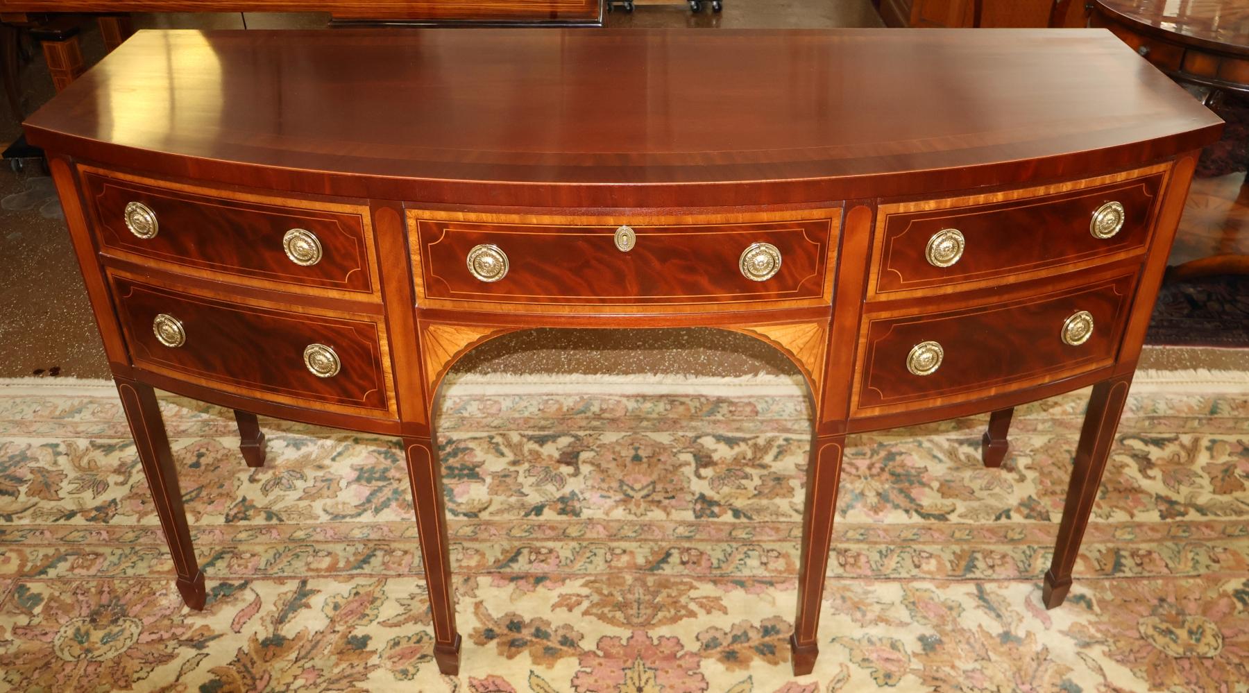 Baker Historic Charleston Mahogany Inlaid Sideboard Server Buffet In Good Condition For Sale In Long Branch, NJ