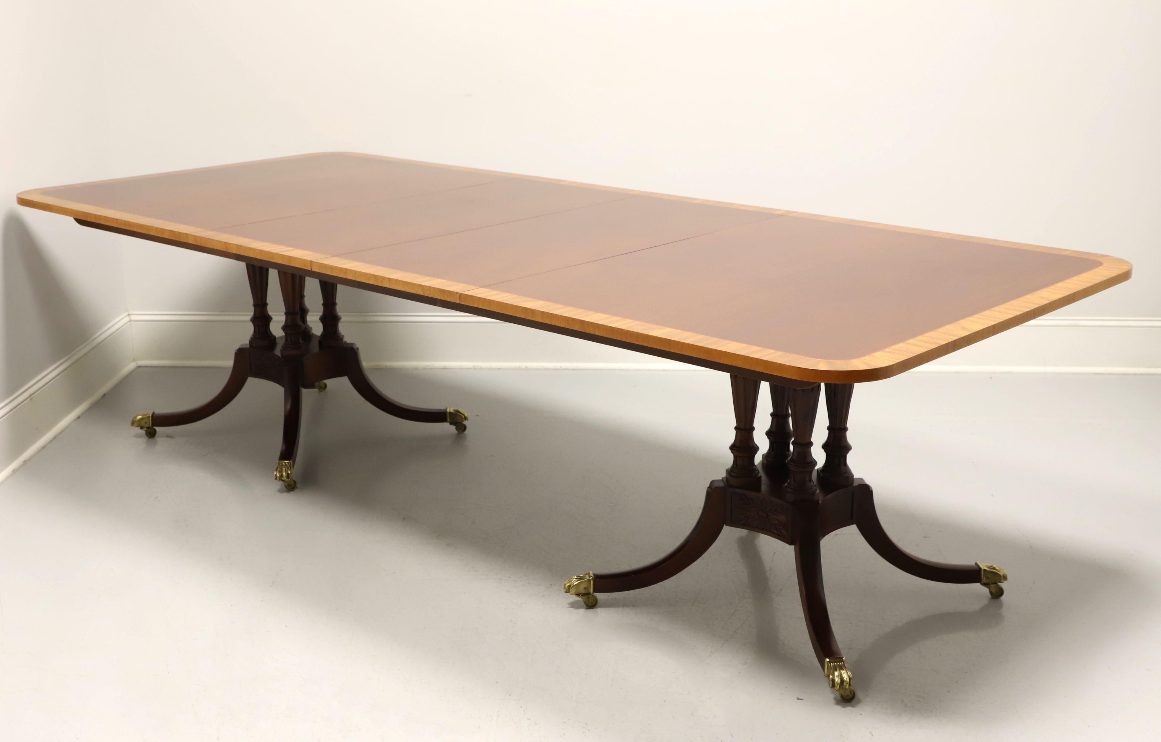 Brass BAKER Historic Charleston Mahogany Satinwood Banded Double Pedestal Dining Table For Sale