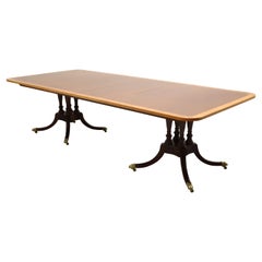 BAKER Historic Charleston Mahogany Satinwood Banded Double Pedestal Dining Table