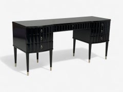 Baker, Hollywood Regency, Black Lacquer, Chrome, Writing Desk, USA, 21st C.