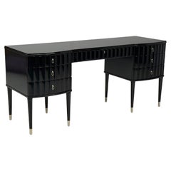 Baker, Hollywood Regency, Black Lacquer, Chrome, Writing Desk, USA, 21st C.