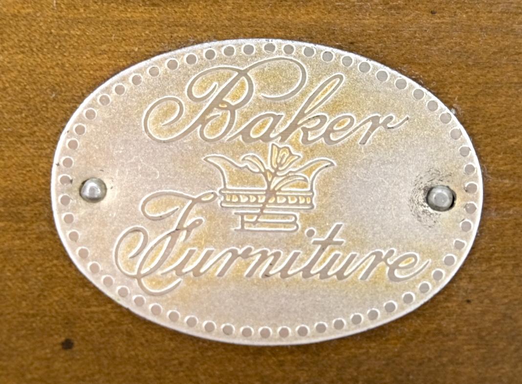 Walnut Baker Hollywood Regency Carved King Size Headboard Gold Gilt Accents Headboard