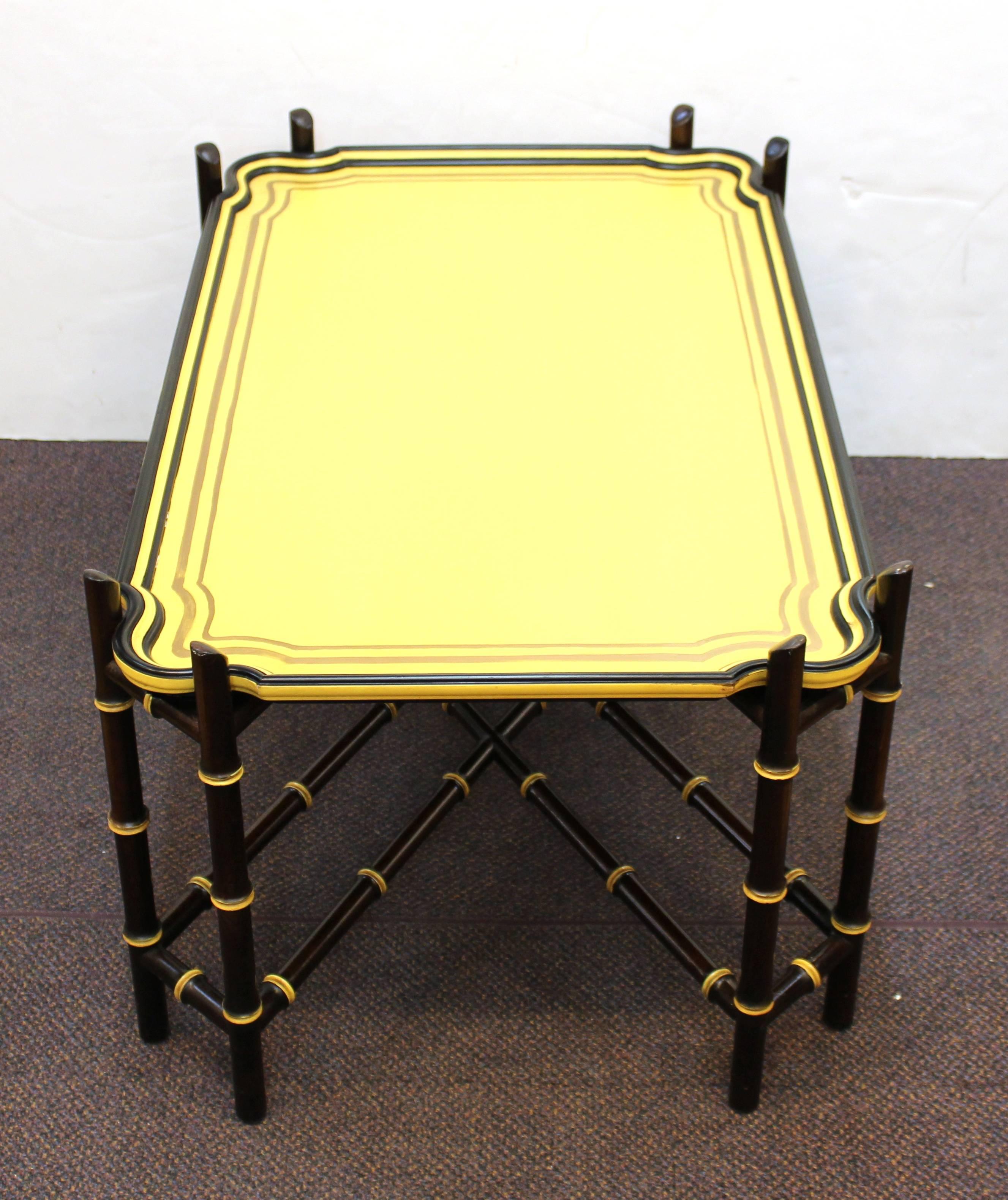 Baker Hollywood Regency Chinoiserie Faux Bamboo Cocktail Table In Good Condition In Astoria, NY