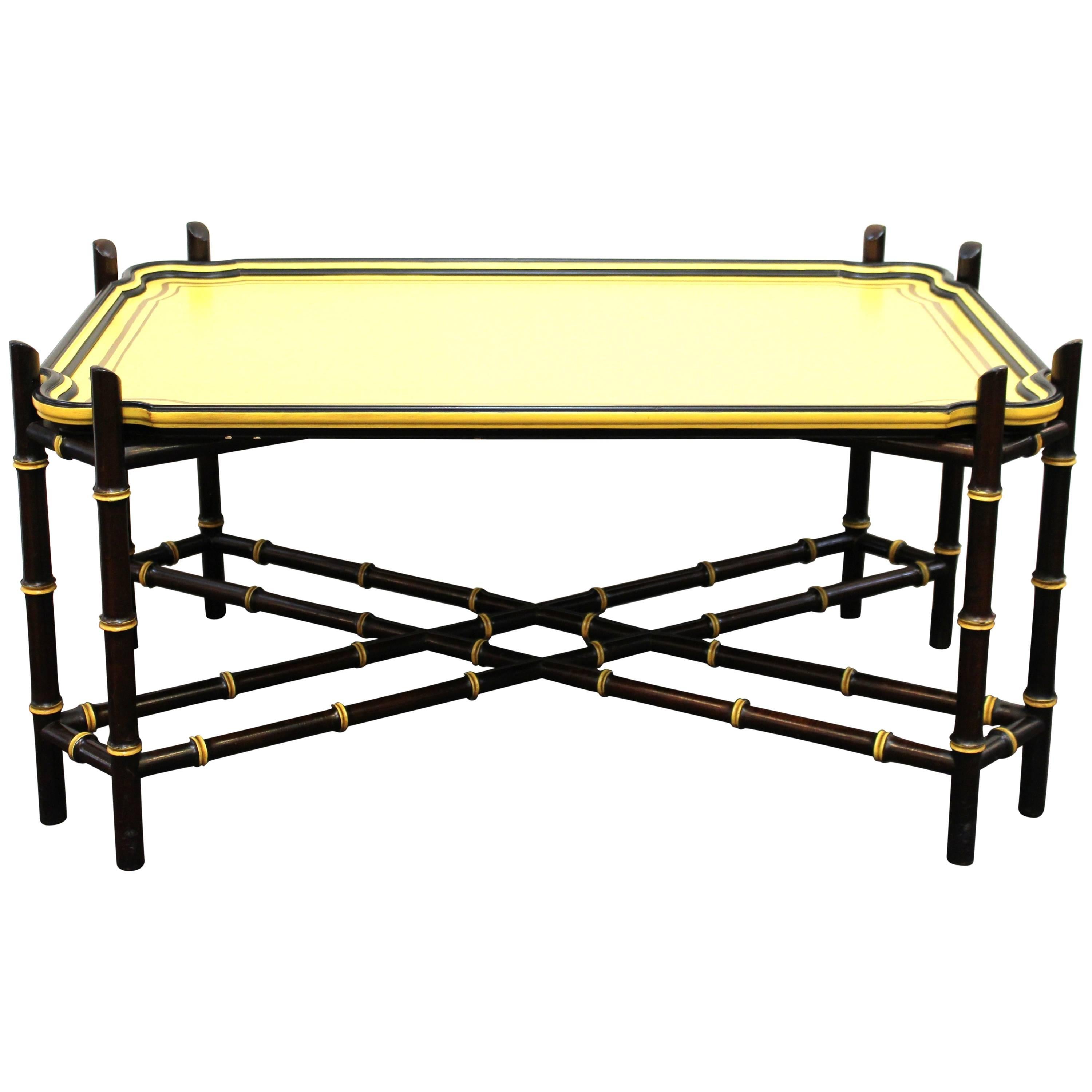Baker Hollywood Regency Chinoiserie Faux Bamboo Cocktail Table