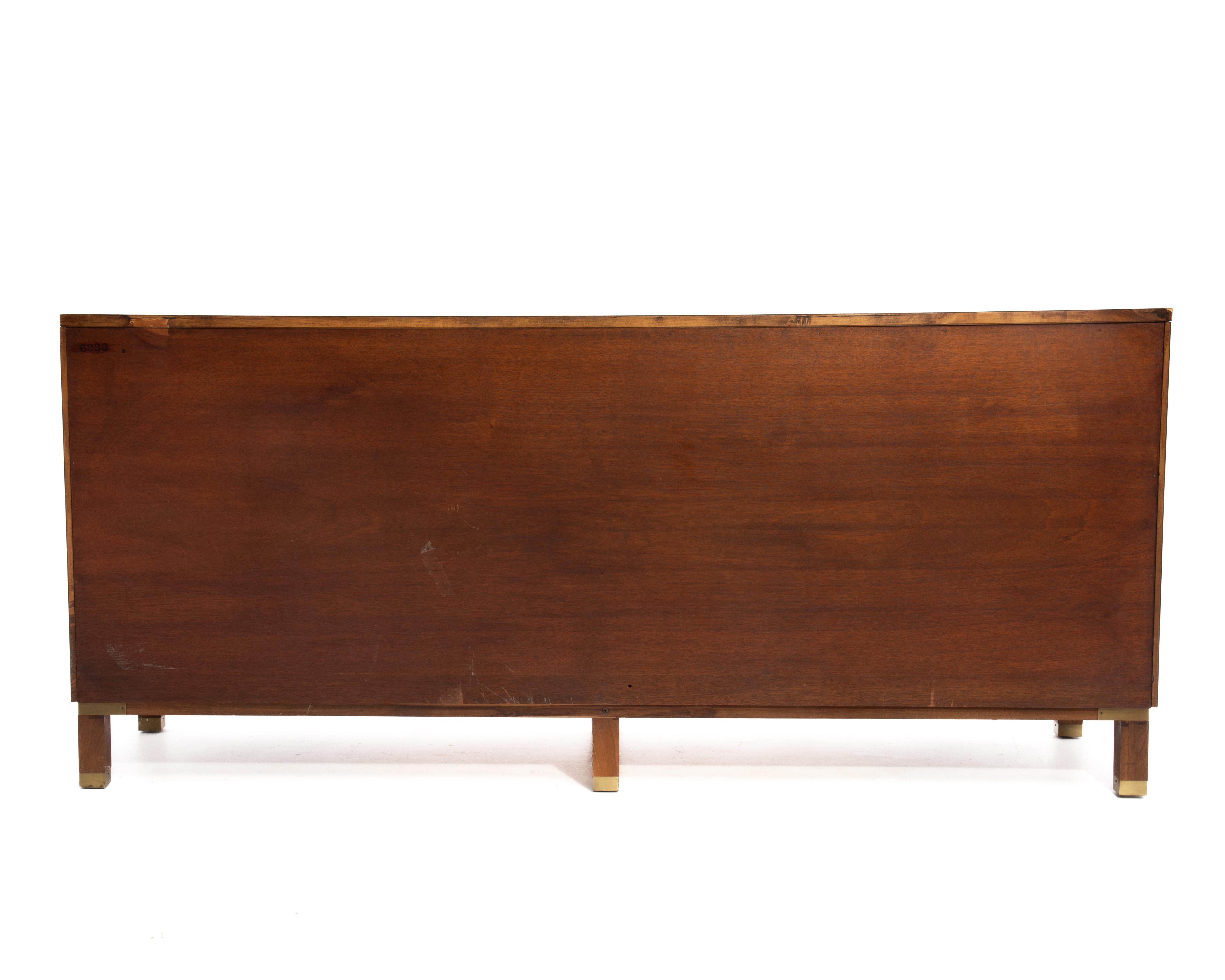 Baker Inlaid Banded Chinese Chippendale Walnut Brass Sideboard Credenza 1