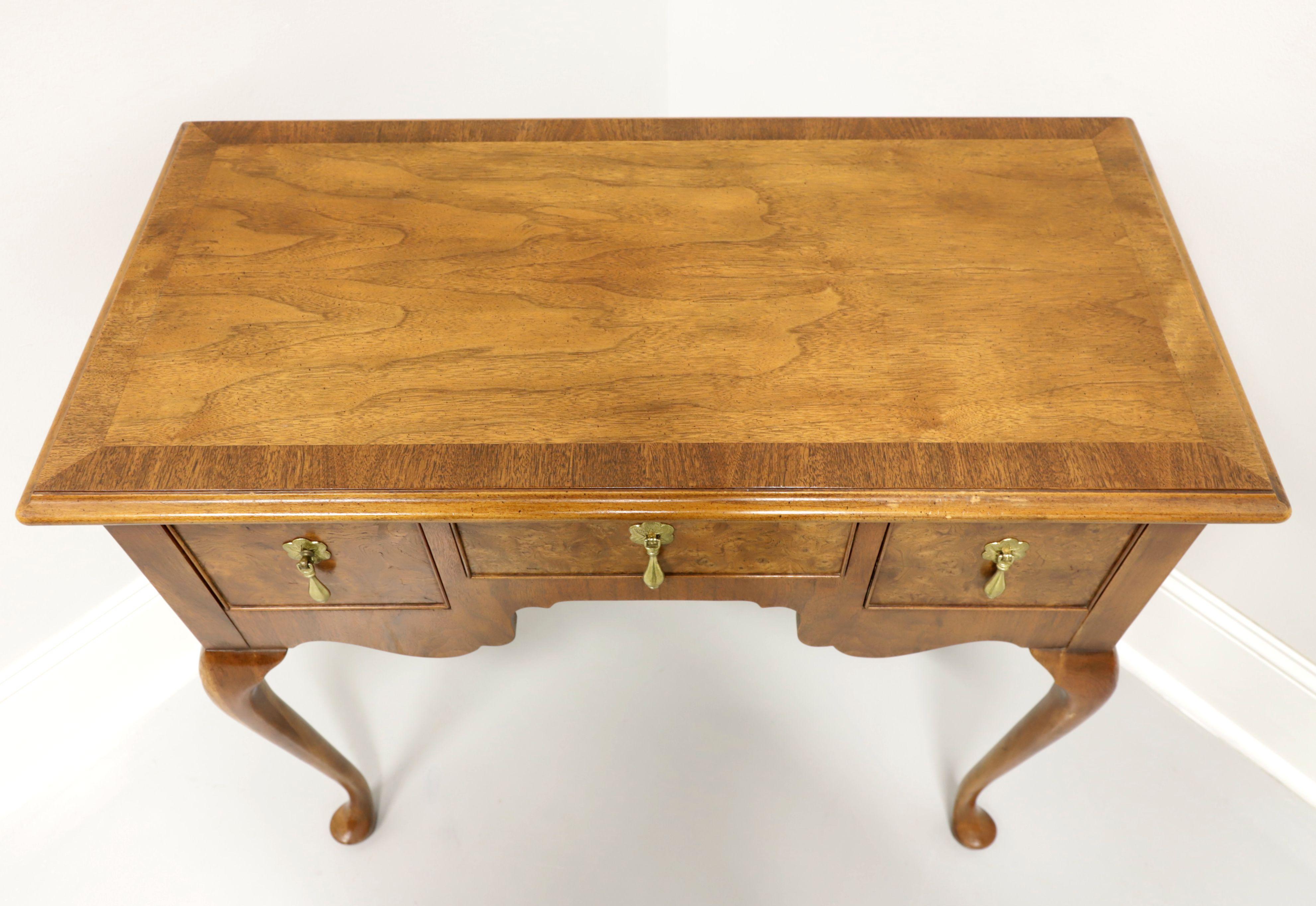 Brass BAKER Inlaid Burl Walnut Queen Anne Style Side Table