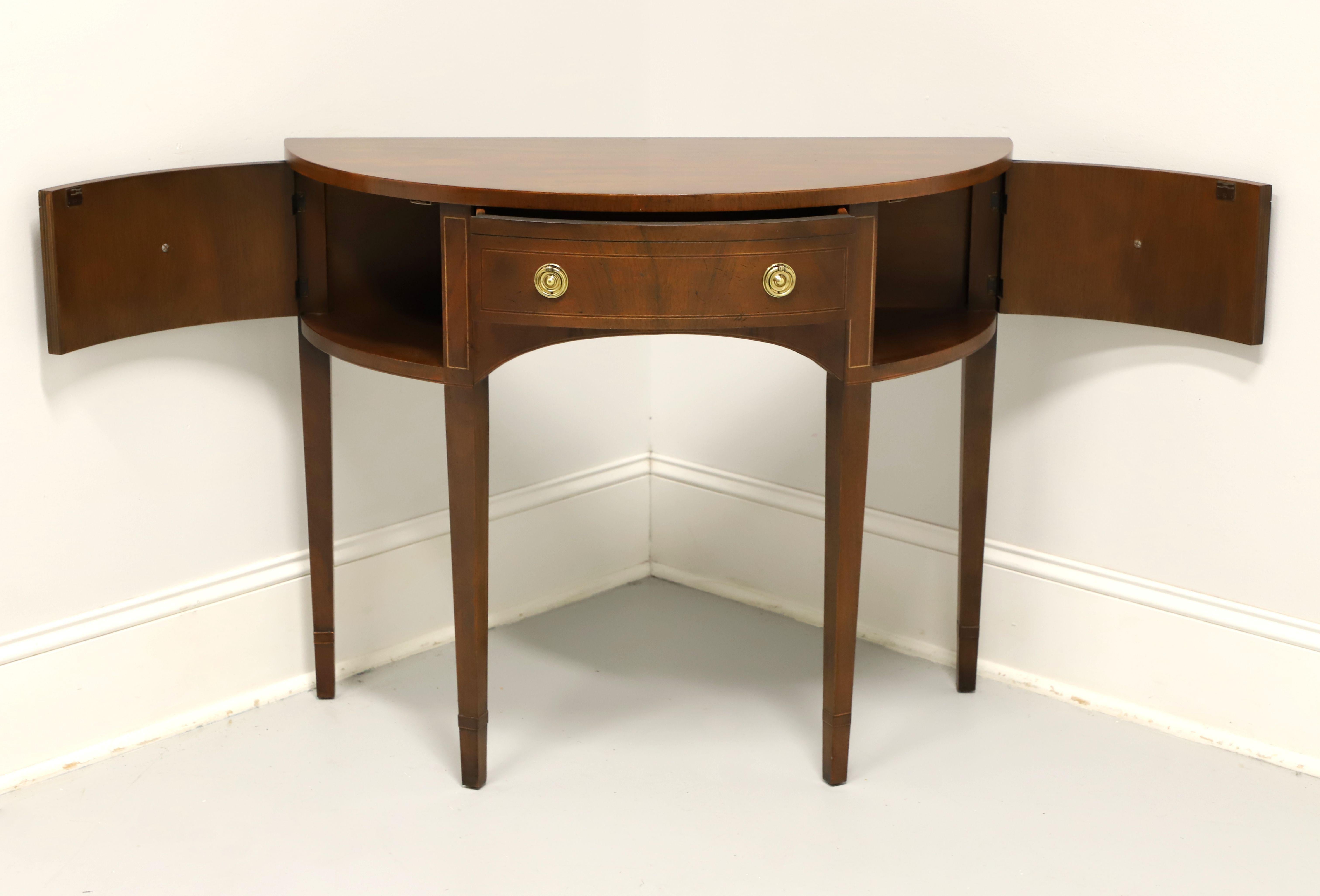 Brass BAKER Inlaid Mahogany Hepplewhite Demilune Console Table / Server - A