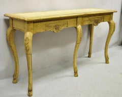 Baker Italian Regency Provincial Oak 2 Drawer Hoof Foot Console Hall Sofa Table