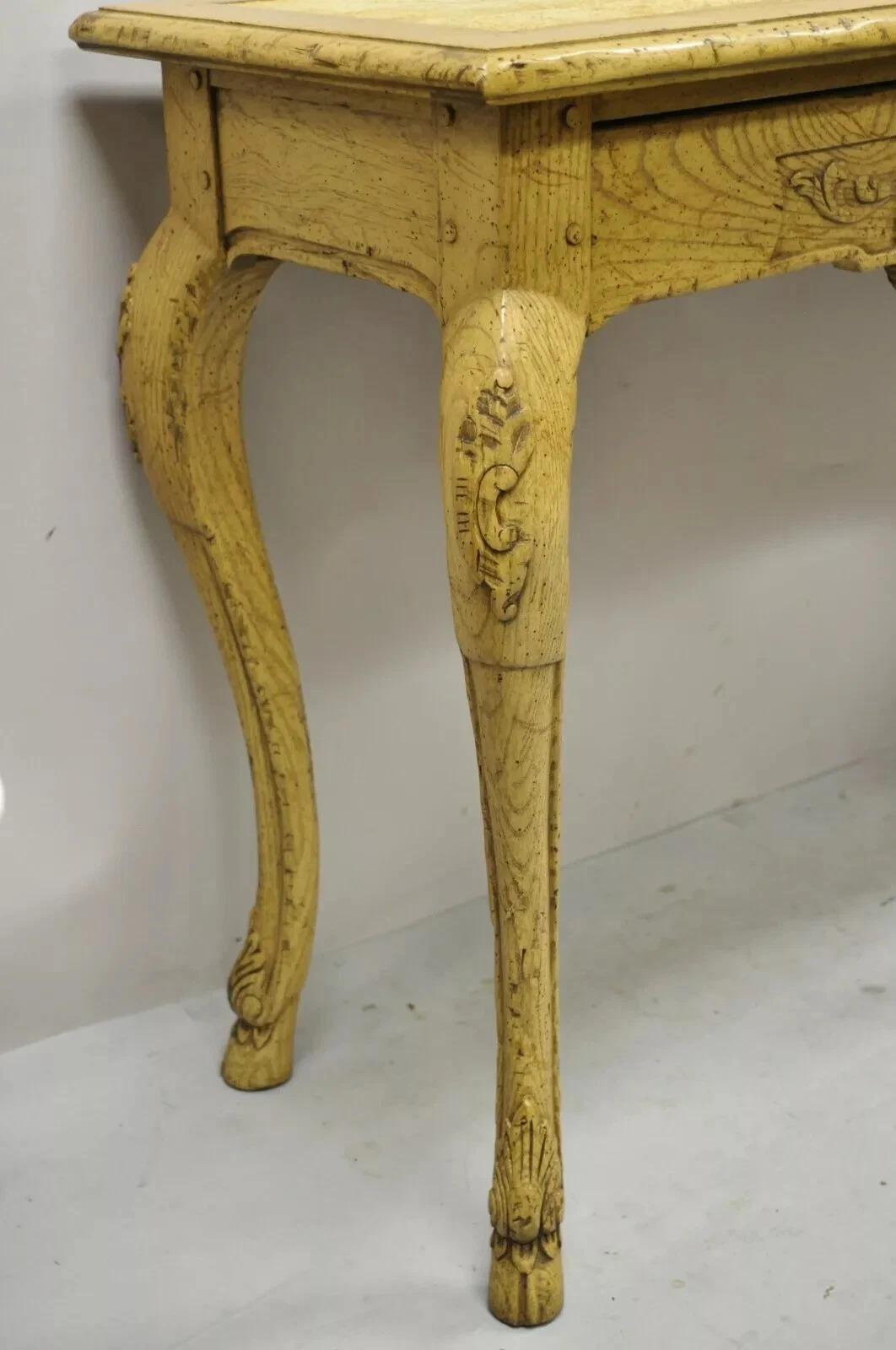 Baker Italian Regency Provincial Oak 2 Drawer Hoof Foot Console Hall Sofa Table In Good Condition For Sale In Philadelphia, PA