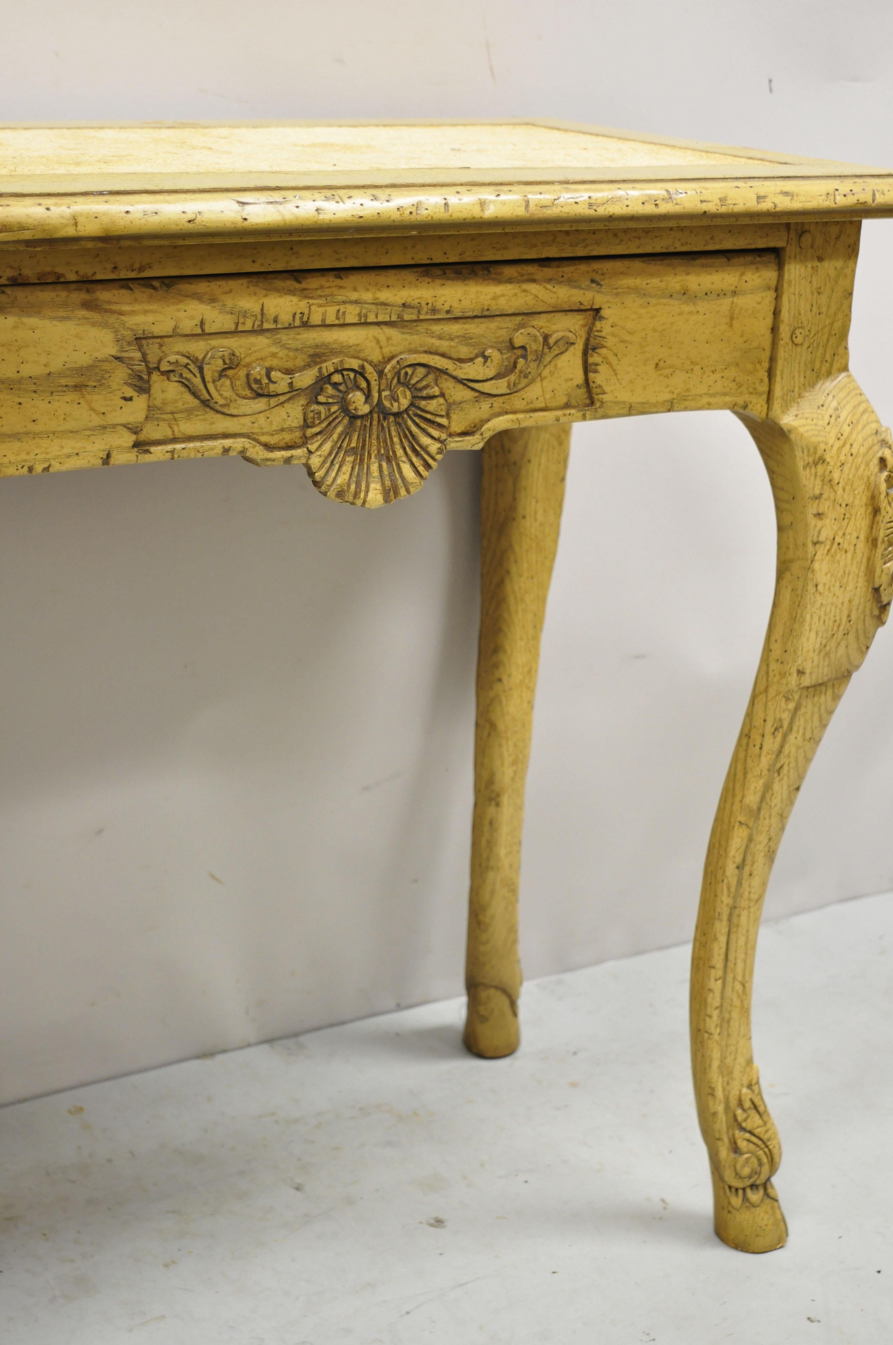 20th Century Baker Italian Regency Provincial Oak 2 Drawer Hoof Foot Console Hall Sofa Table For Sale