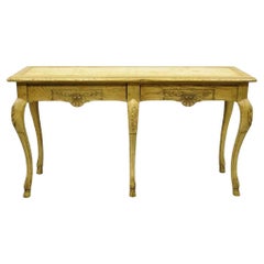 Baker Italian Regency Provincial Oak 2 Drawer Hoof Foot Console Hall Sofa Table