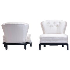 Baker Ivory Satin Slipper Chairs Attributed to Michael Taylor, circa 1950s, Pair