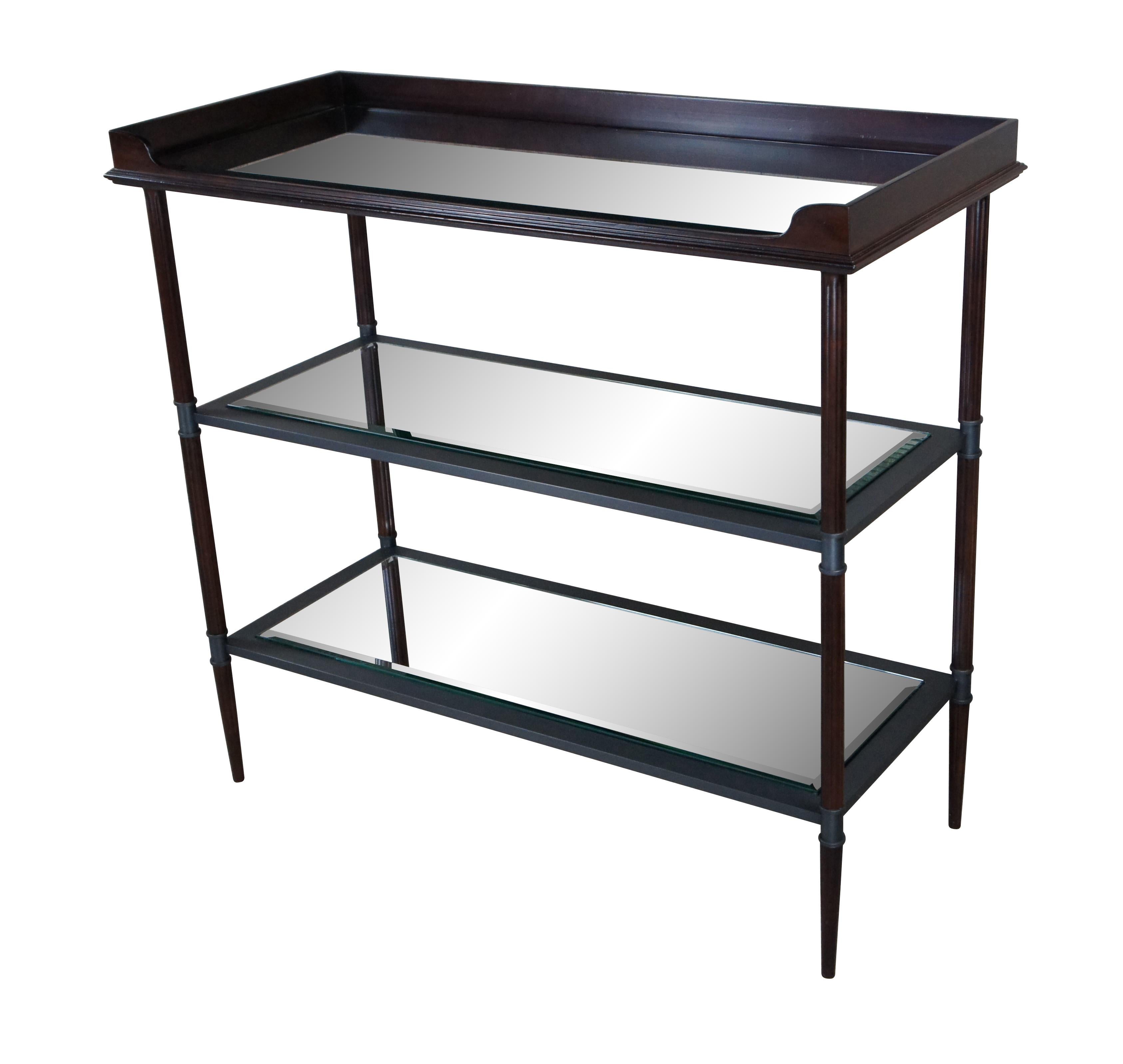 Baker Jacques Garcia Tiered Mahogany Mirrored Beveled Glass Drybar Side Table In Good Condition In Dayton, OH