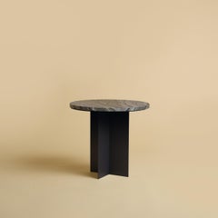 Black Steel Side Table wiith Wavy Pattern Black Marble Top by Lebanto