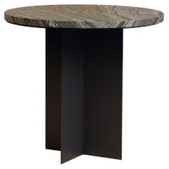 Black Steel Side Table wiith Wavy Pattern Black Marble Top by Lebanto