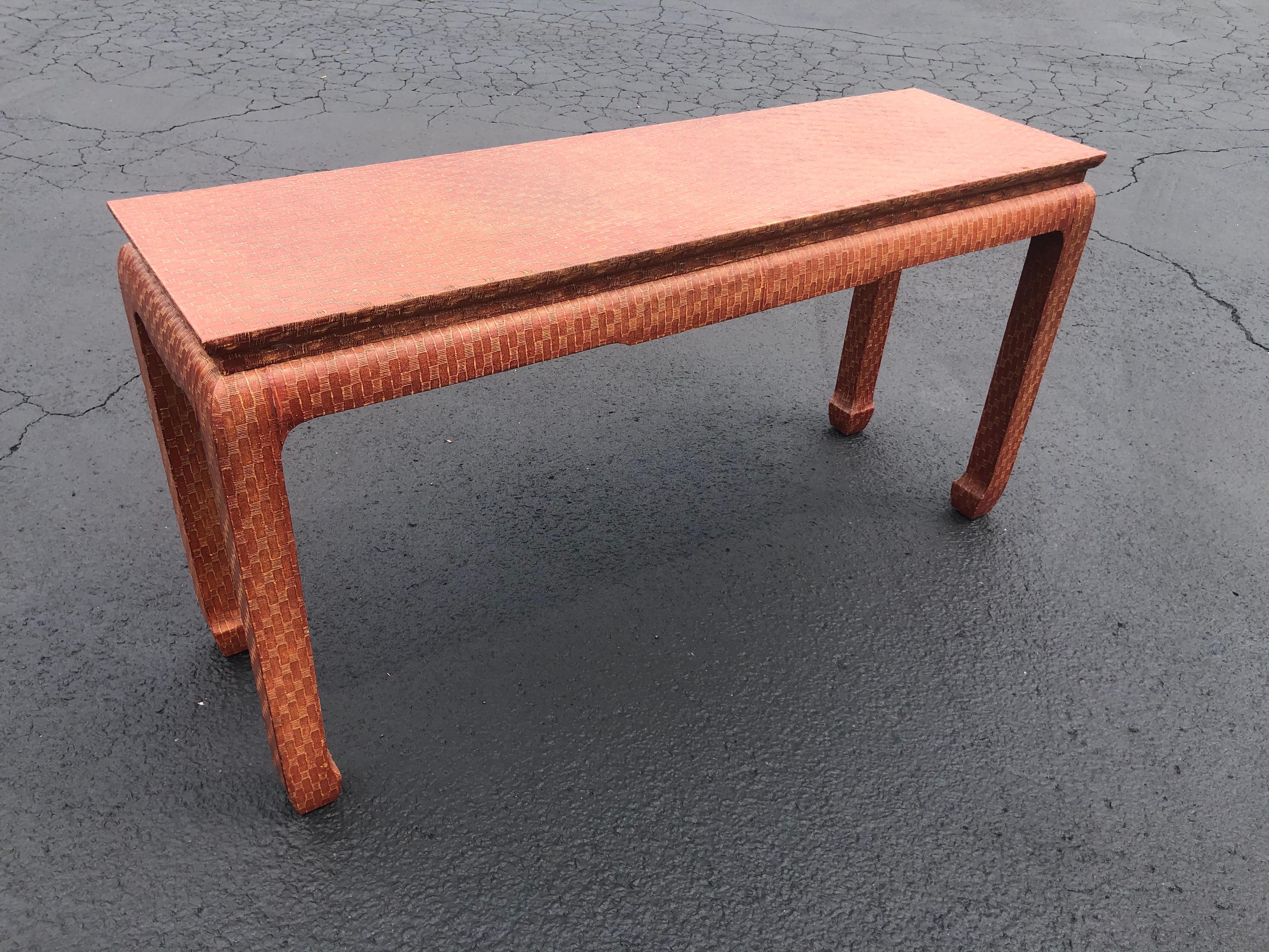 Leather Wrapped Console Ming Table By Baker 3