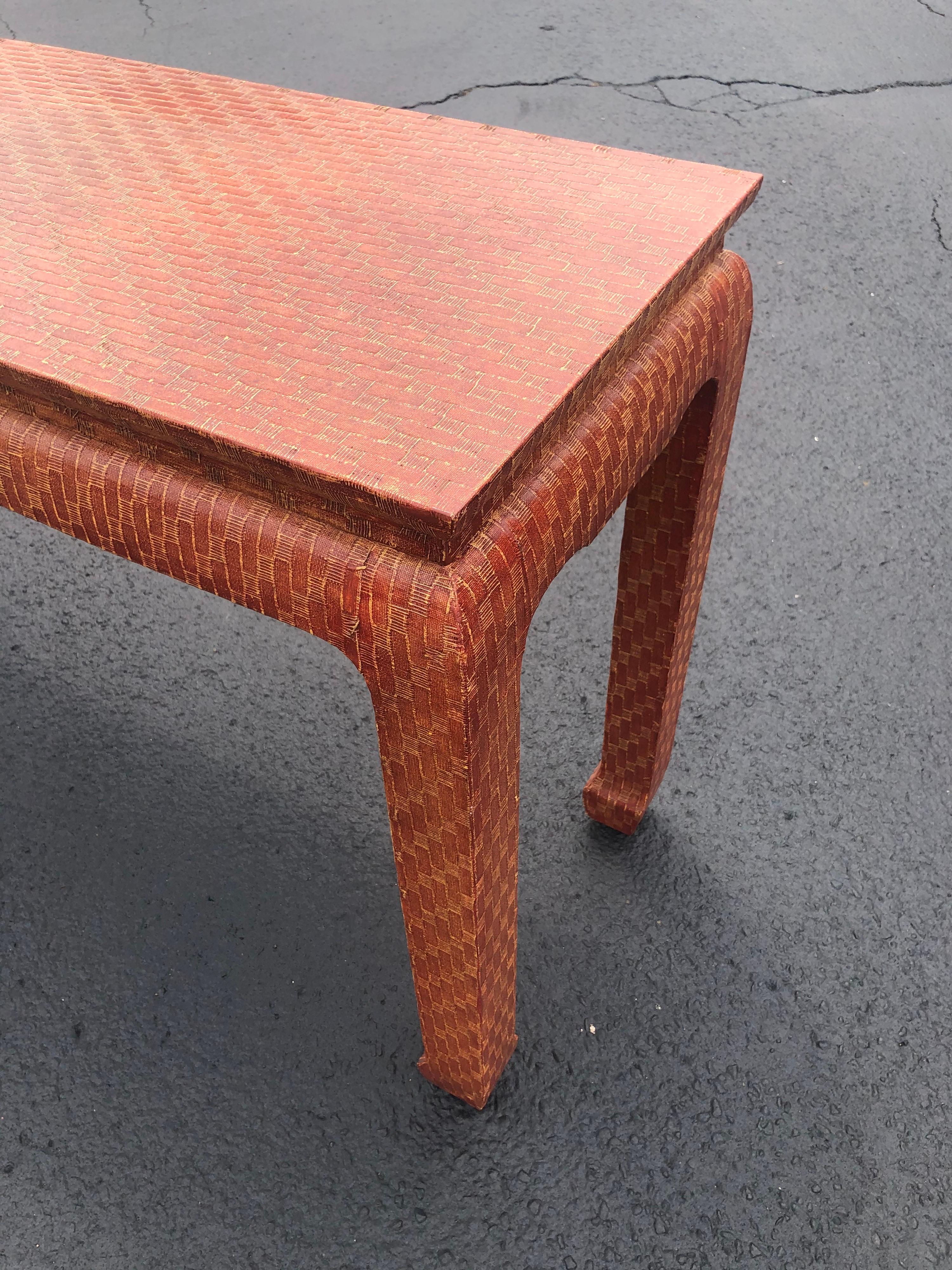 Late 20th Century Leather Wrapped Console Ming Table By Baker