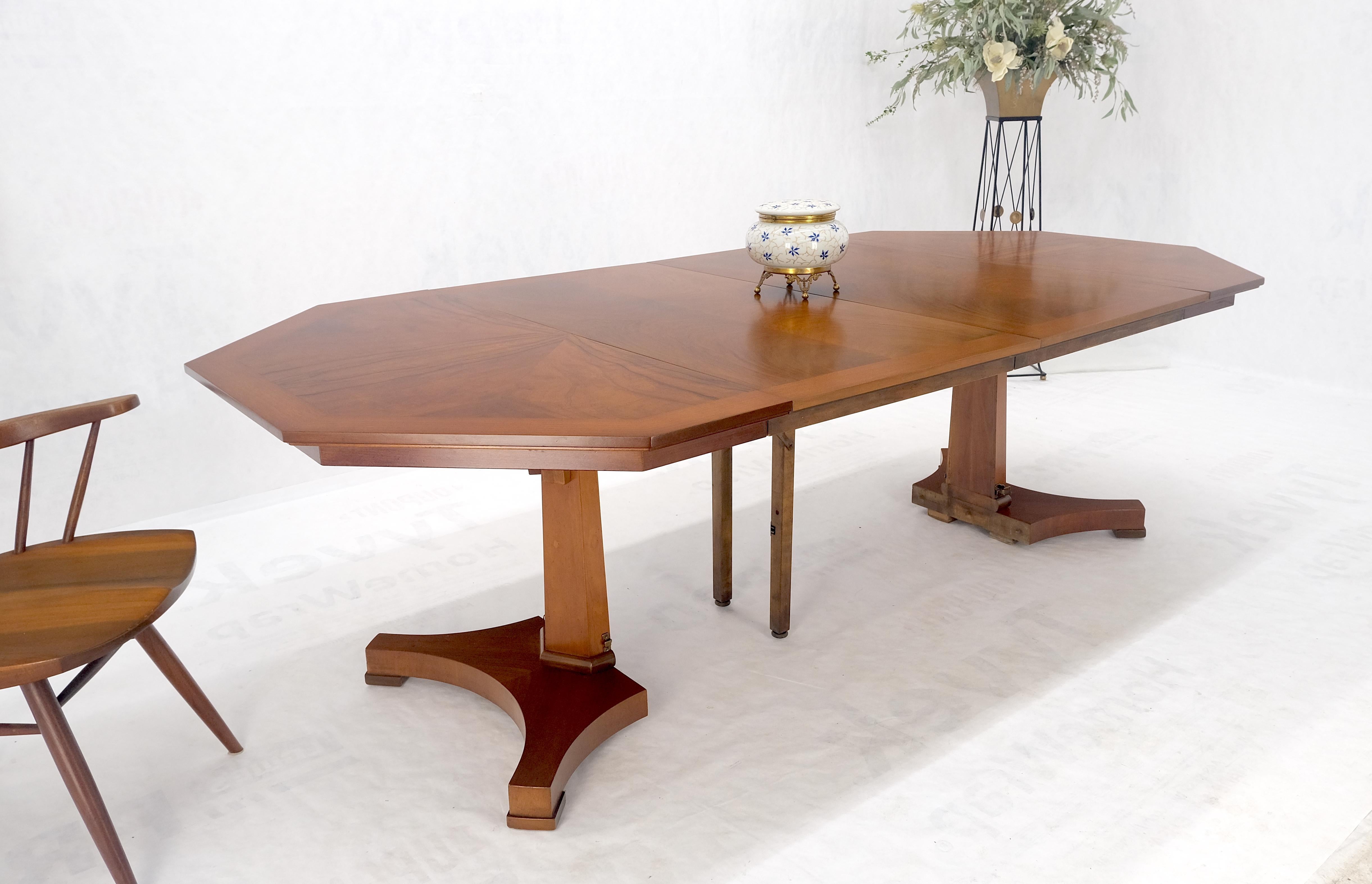 Baker LIght Walnut Round Octagon Single Base Two Leaves Dining Room Table Mint! For Sale 5