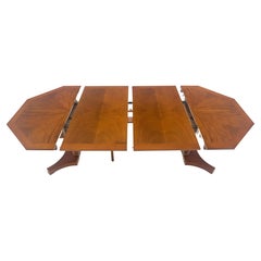 Baker LIght Walnut Round Octagon Single Base Two Leaves Dining Room Table Mint!