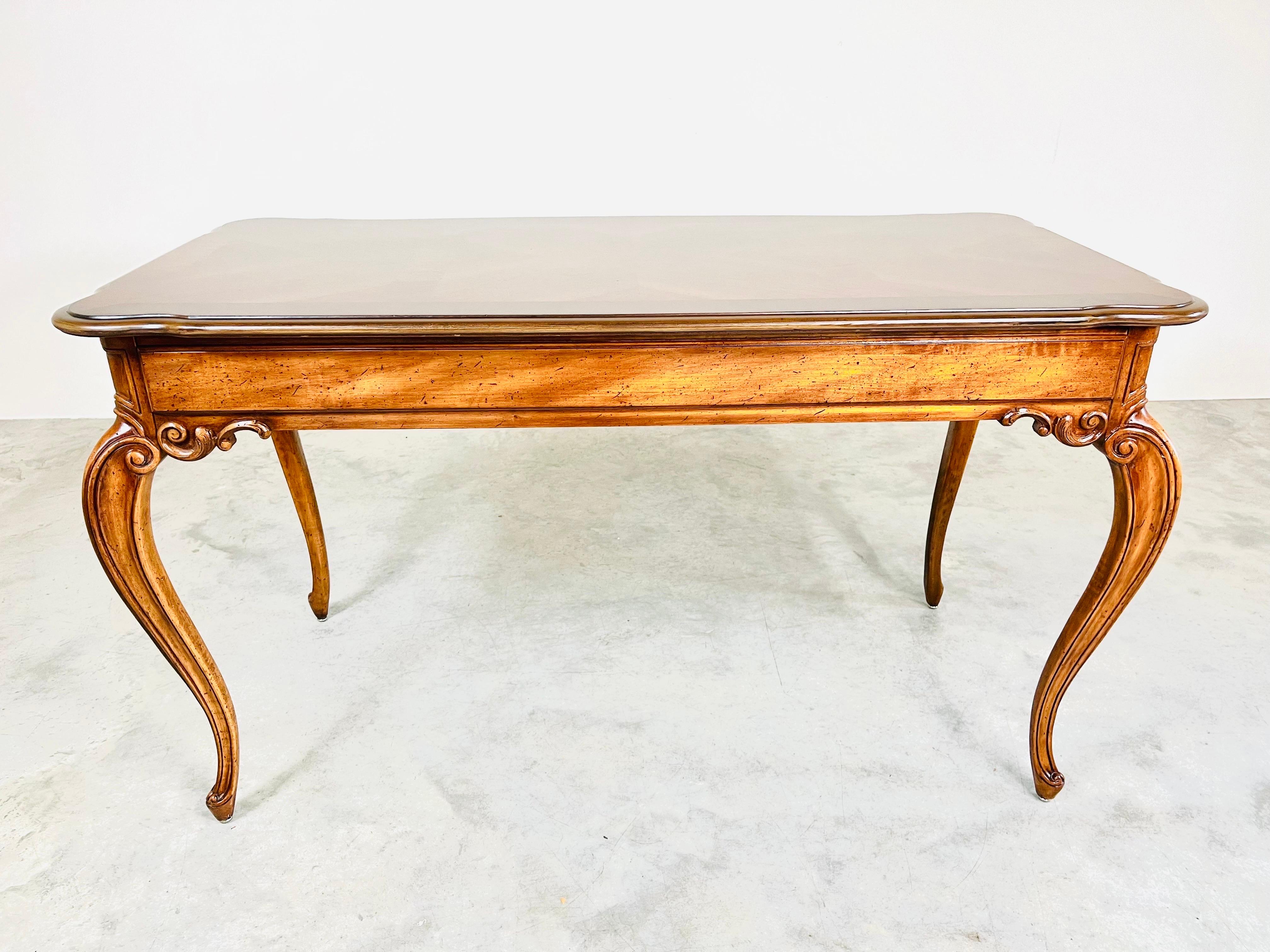 Baker Louis XV Style 3-Drawer Parquetry Writing Desk or Table in Walnut 3