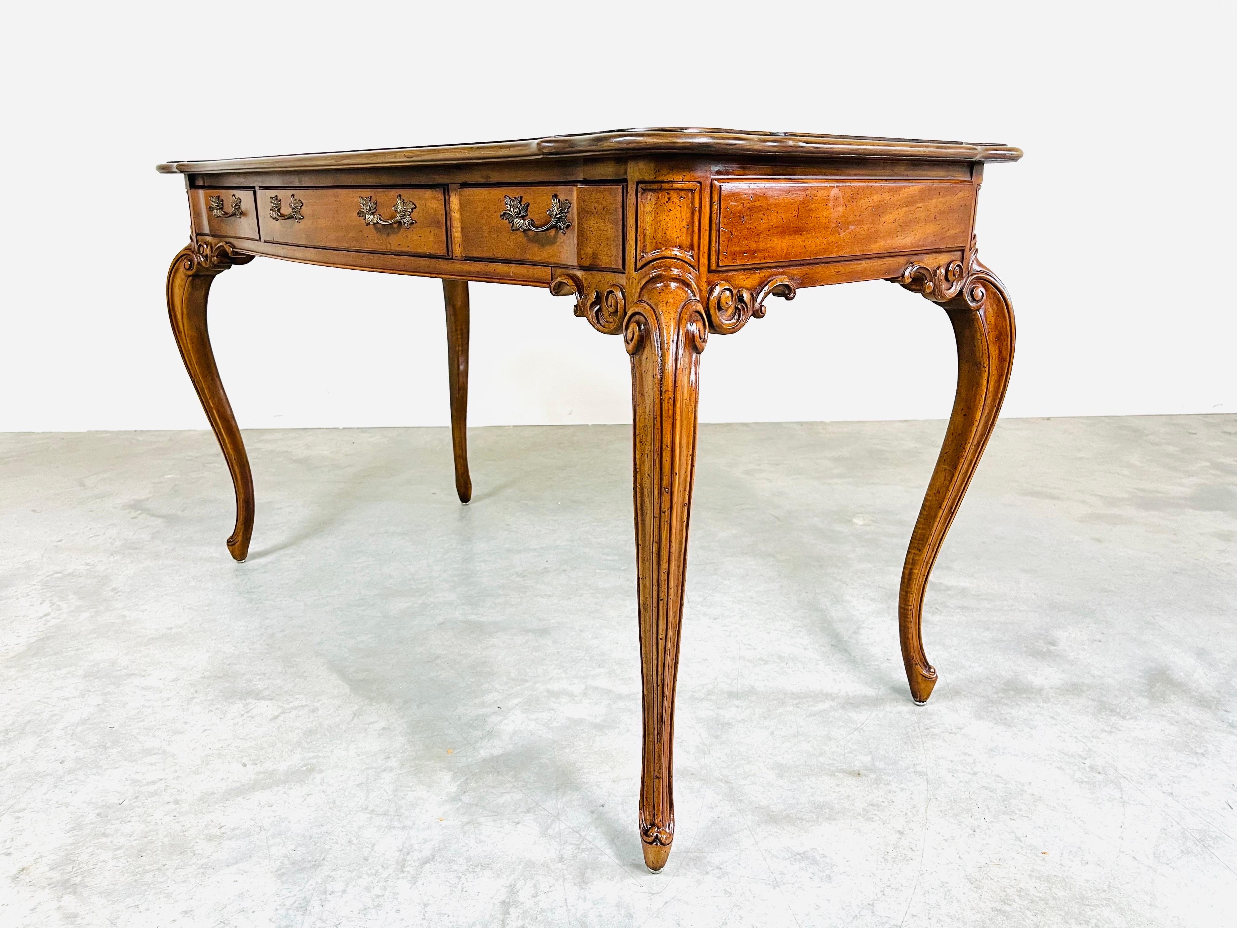 Baker Louis XV Style 3-Drawer Parquetry Writing Desk or Table in Walnut In Excellent Condition In Southampton, NJ