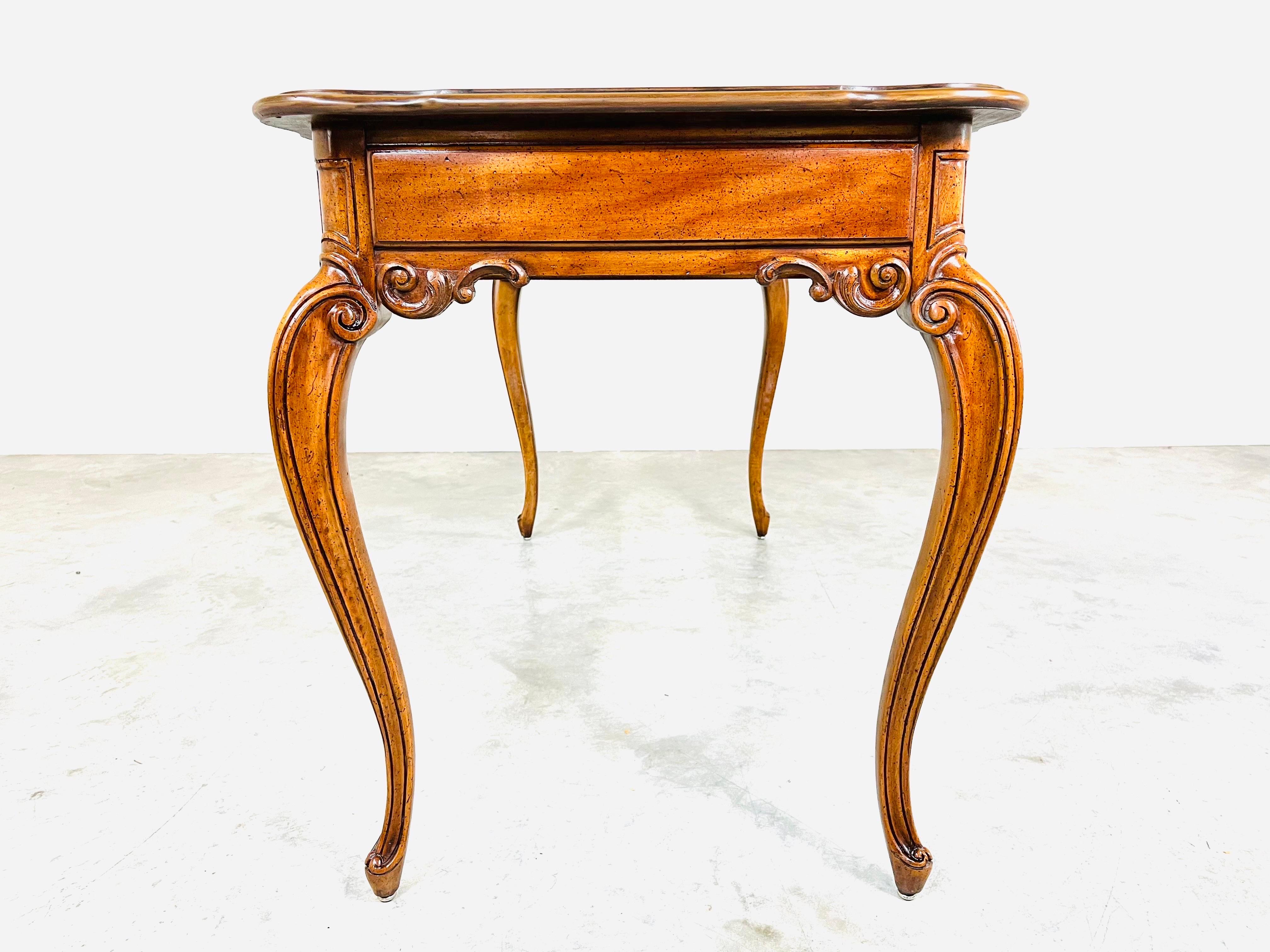 Baker Louis XV Style 3-Drawer Parquetry Writing Desk or Table in Walnut 2