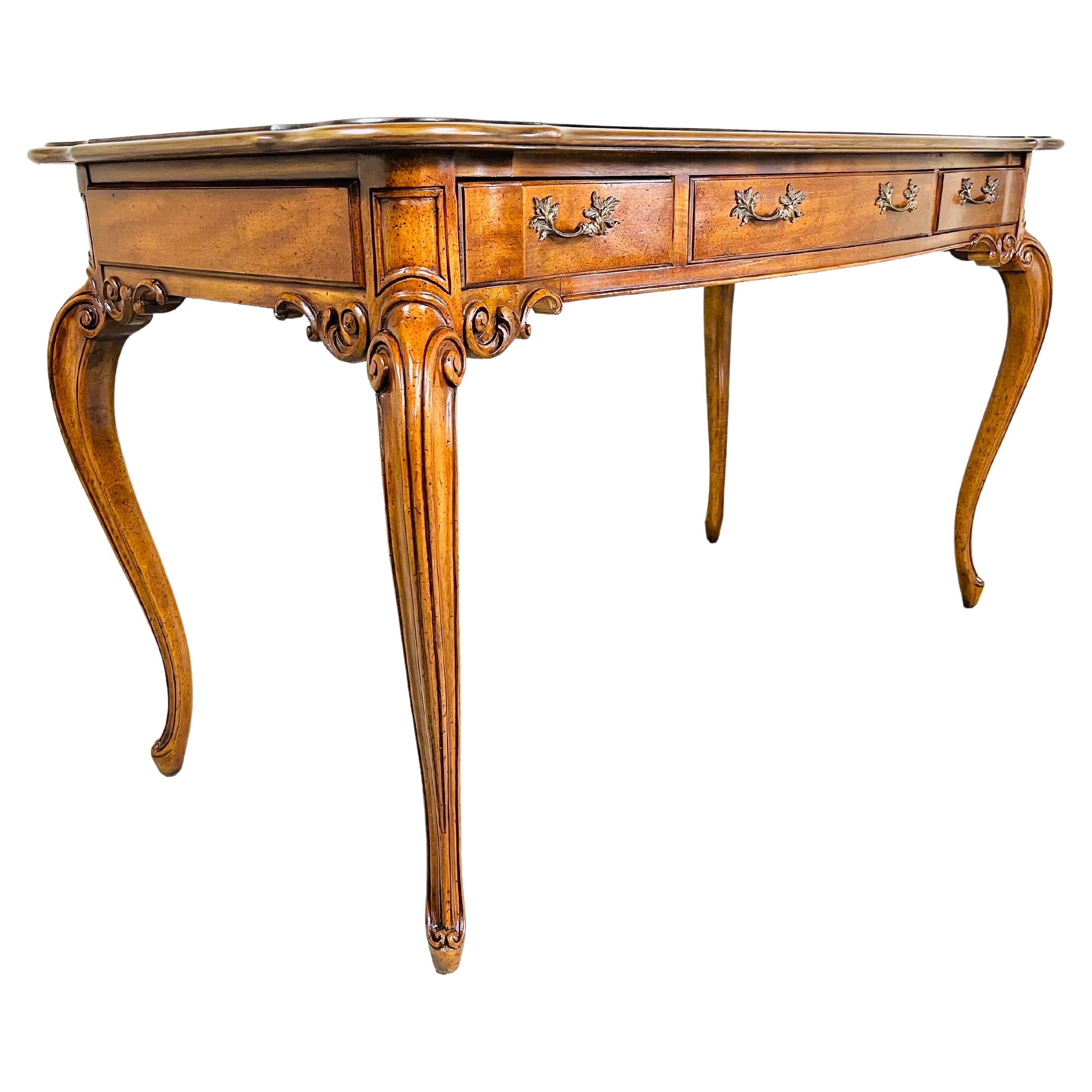 Baker Louis XV Style 3-Drawer Parquetry Writing Desk or Table in Walnut