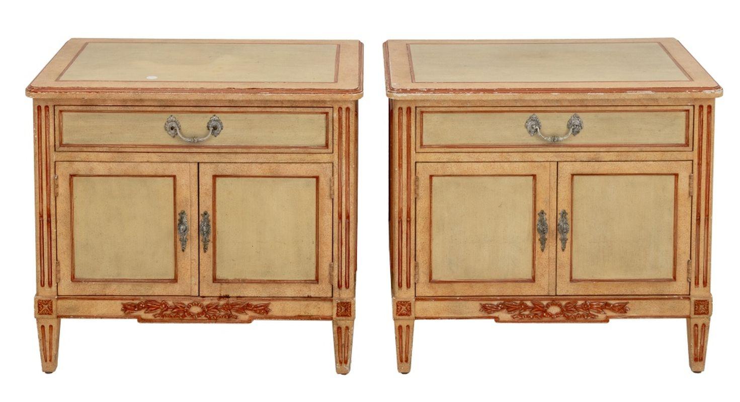 Baker Louis XVI Style Painted Bedside Cabinets, Pr