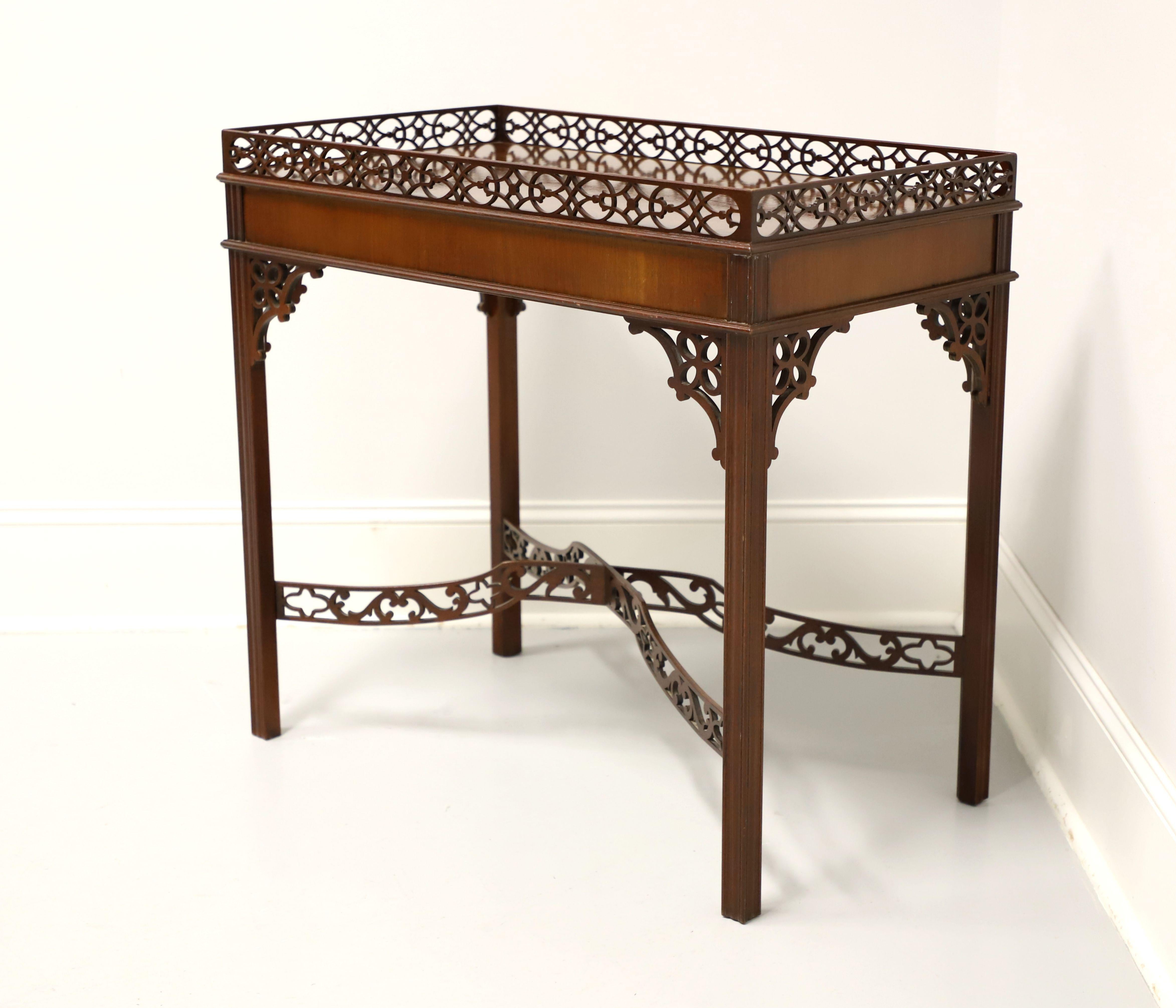 American BAKER Mahogany Chippendale Style Fretwork Gallery Tea Table