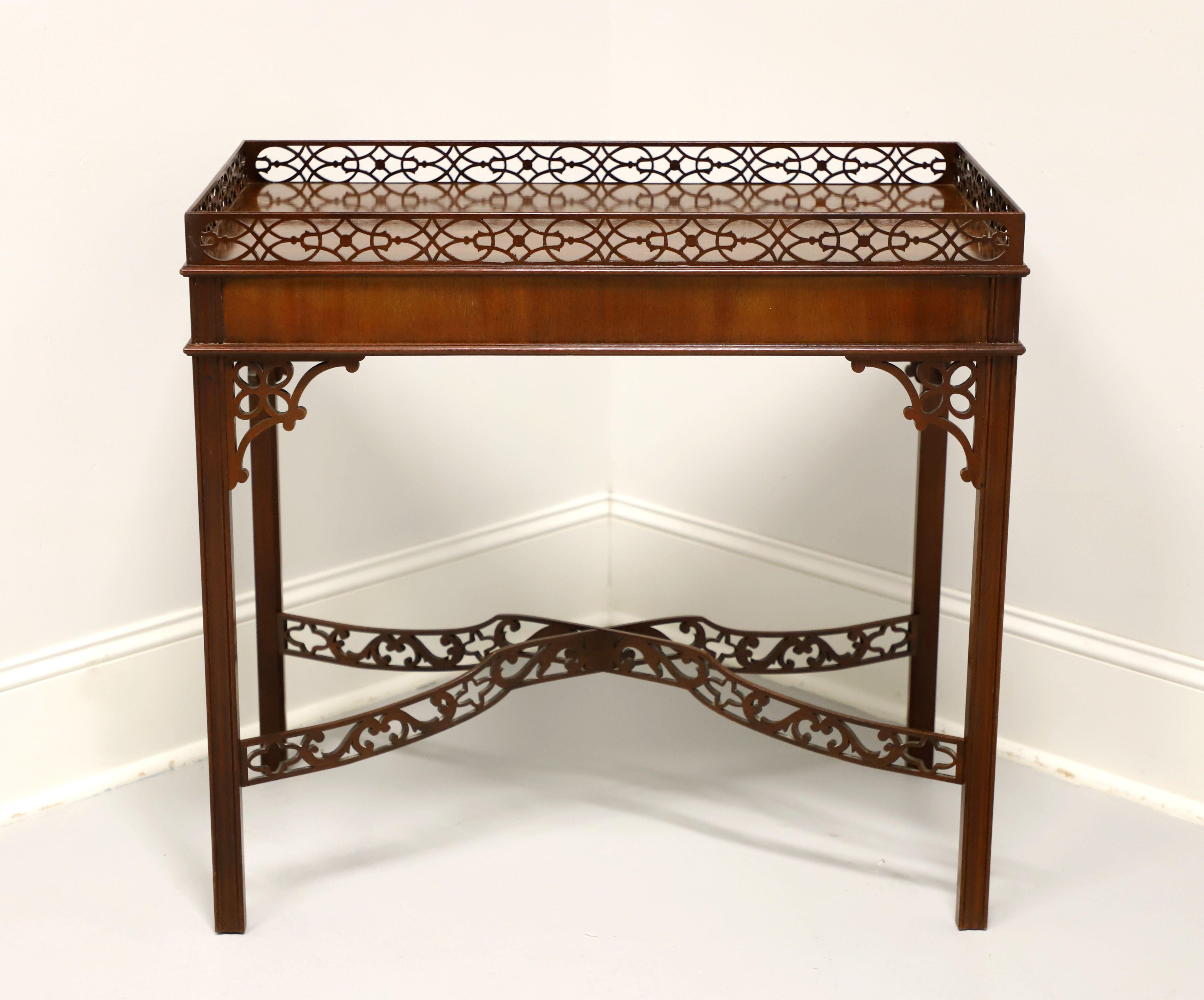 BAKER Mahogany Chippendale Style Fretwork Gallery Tea Table In Good Condition In Charlotte, NC