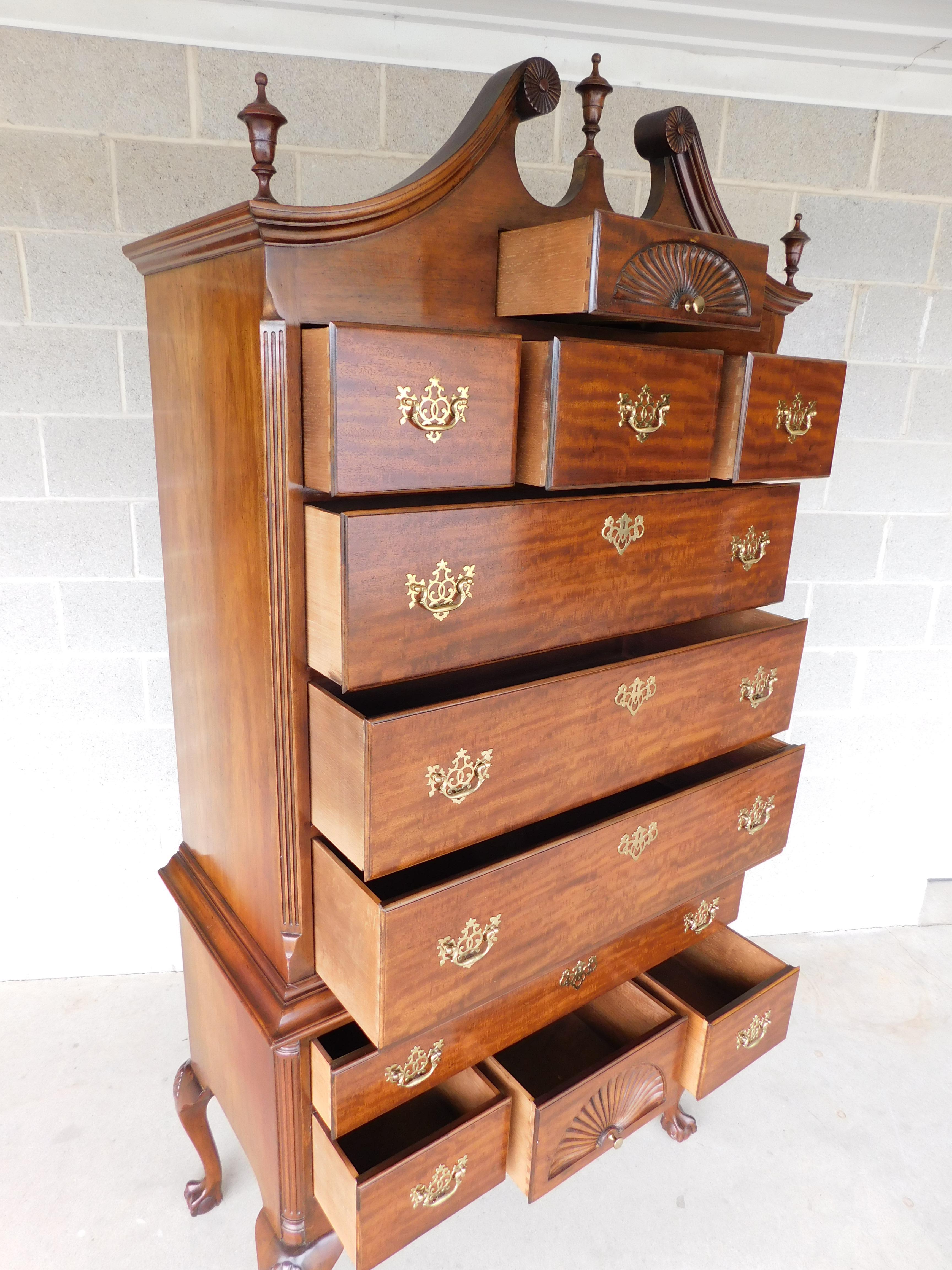 20th Century Baker Mahogany Chippendale Style Highboy Chest For Sale
