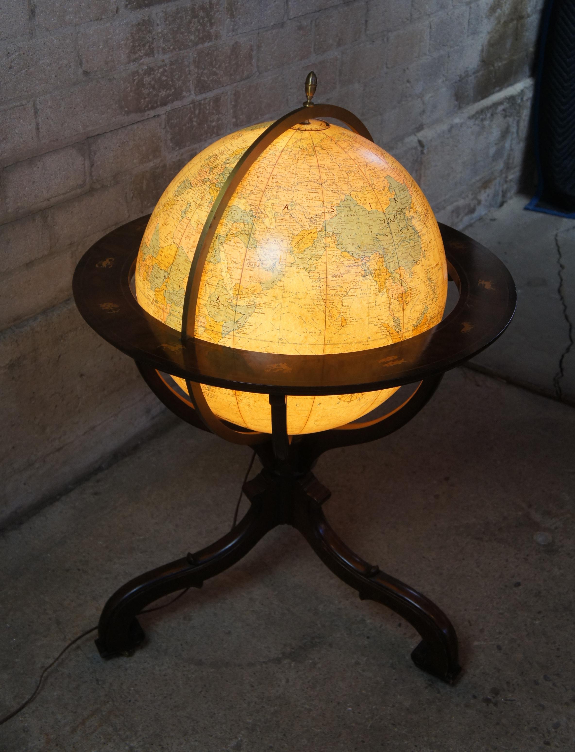 Baker Mahogany Replogle Heirloom Illuminated Zodiac Floor Library World Globe 4
