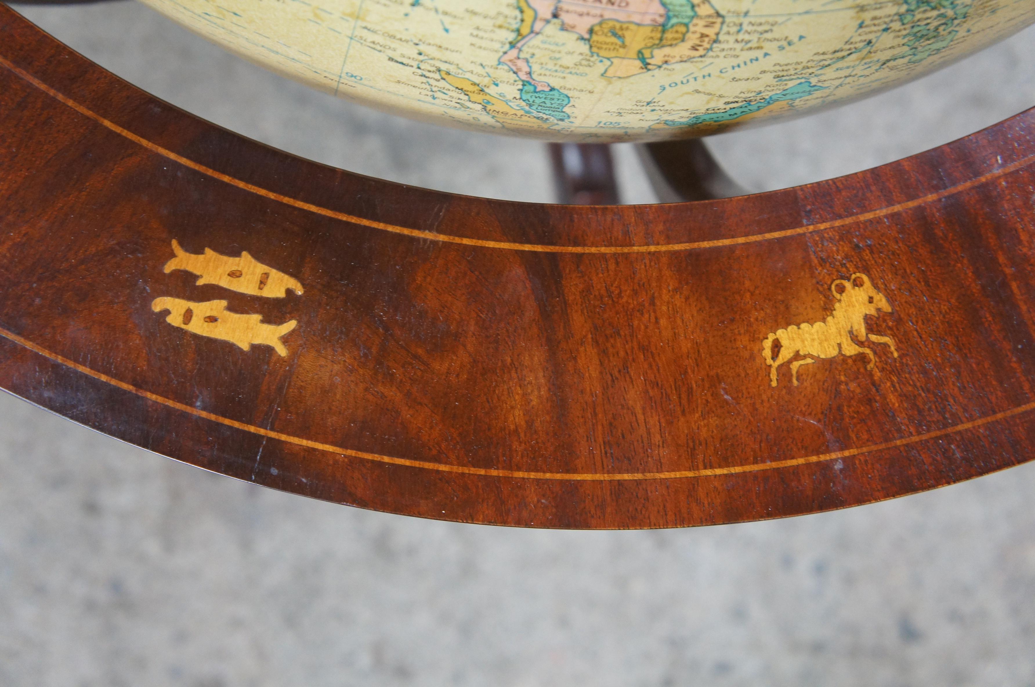 Neoclassical Baker Mahogany Replogle Heirloom Illuminated Zodiac Floor Library World Globe