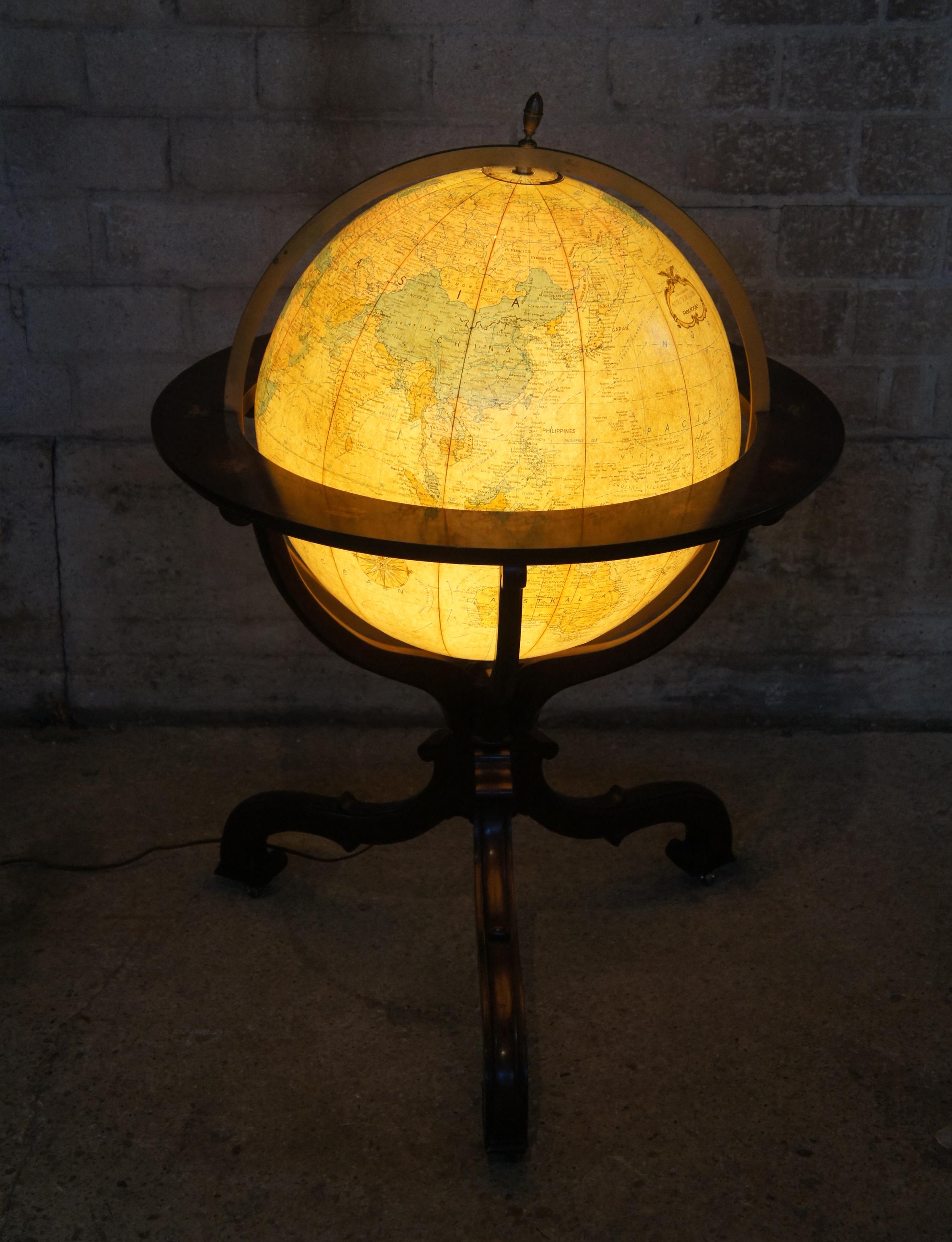 Baker Mahogany Replogle Heirloom Illuminated Zodiac Floor Library World Globe 3