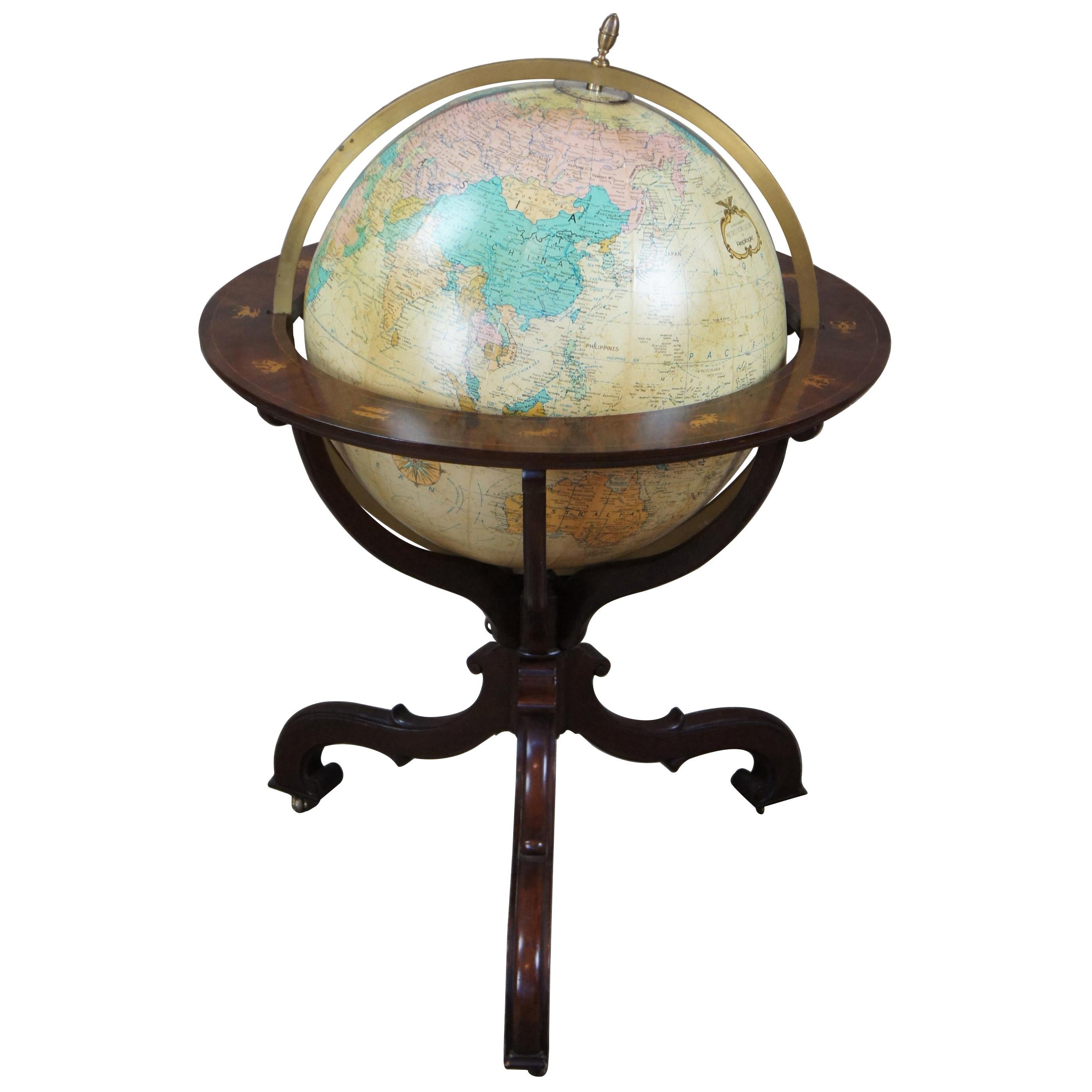 Baker Mahogany Replogle Heirloom Illuminated Zodiac Floor Library World Globe