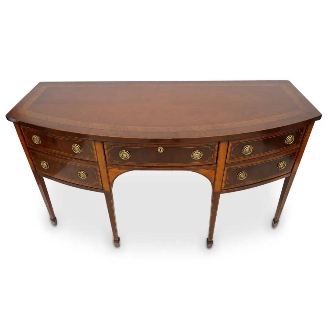 Georgian Baker Mahogany Satinwood Sideboard, Historic Charleston Collection, Bow Front For Sale