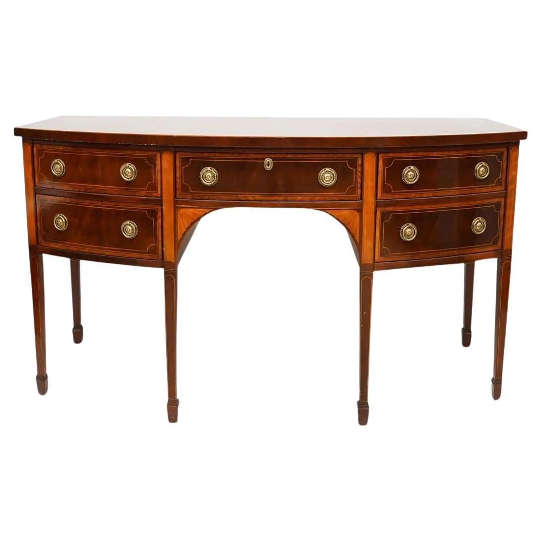 Baker Mahogany Satinwood Sideboard, Historic Charleston Collection, Bow Front For Sale