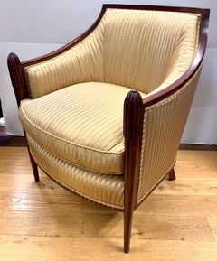 Baker Mahogany Silk Upholstered Barrel Back Armchair
