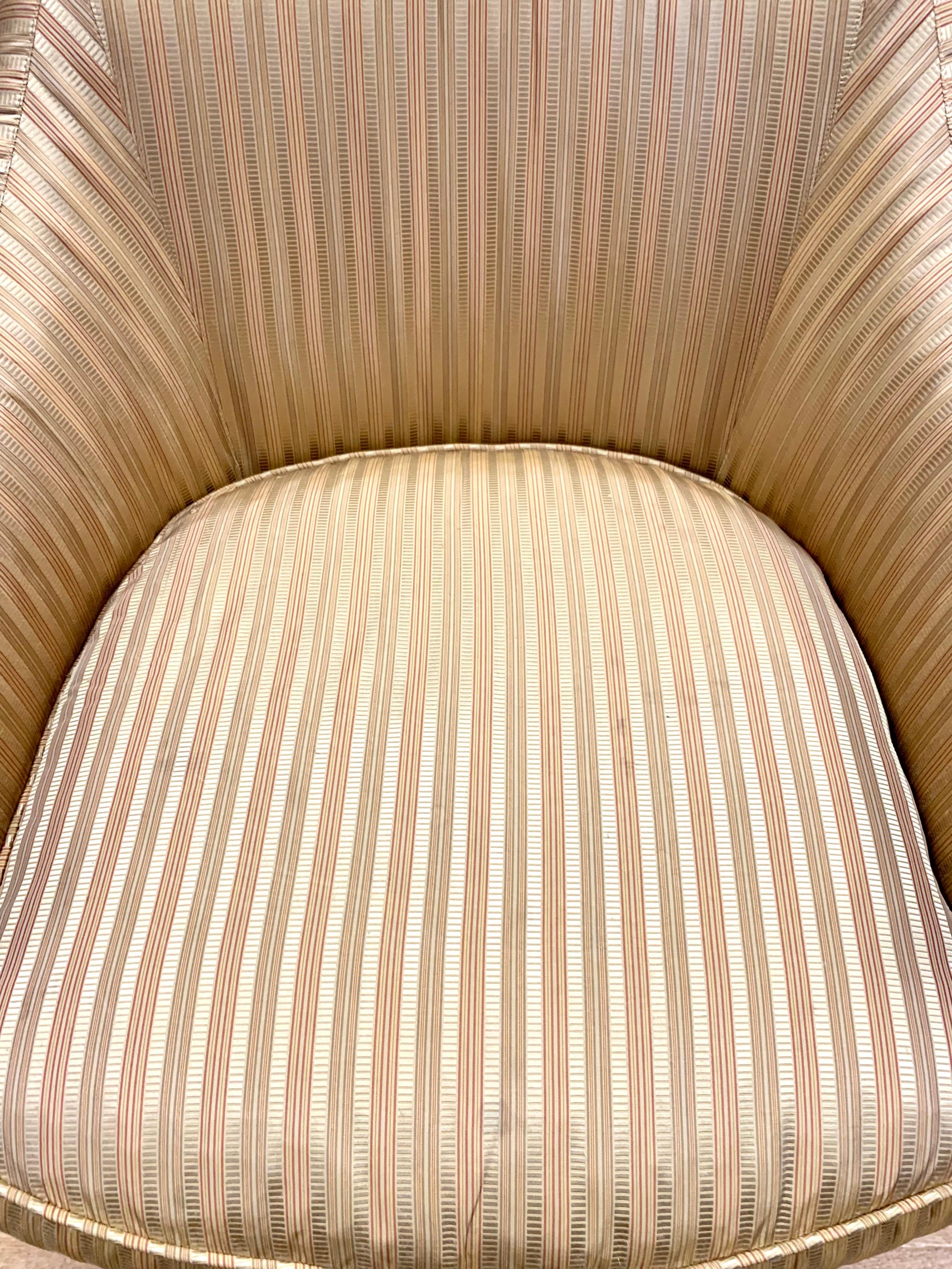 Contemporary Baker Mahogany Silk Upholstered Barrel Back Armchair